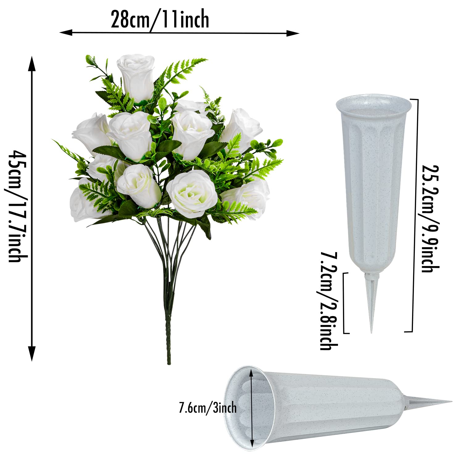 SIFOEL Artificial Cemetery Flowers with Vase - Image 2