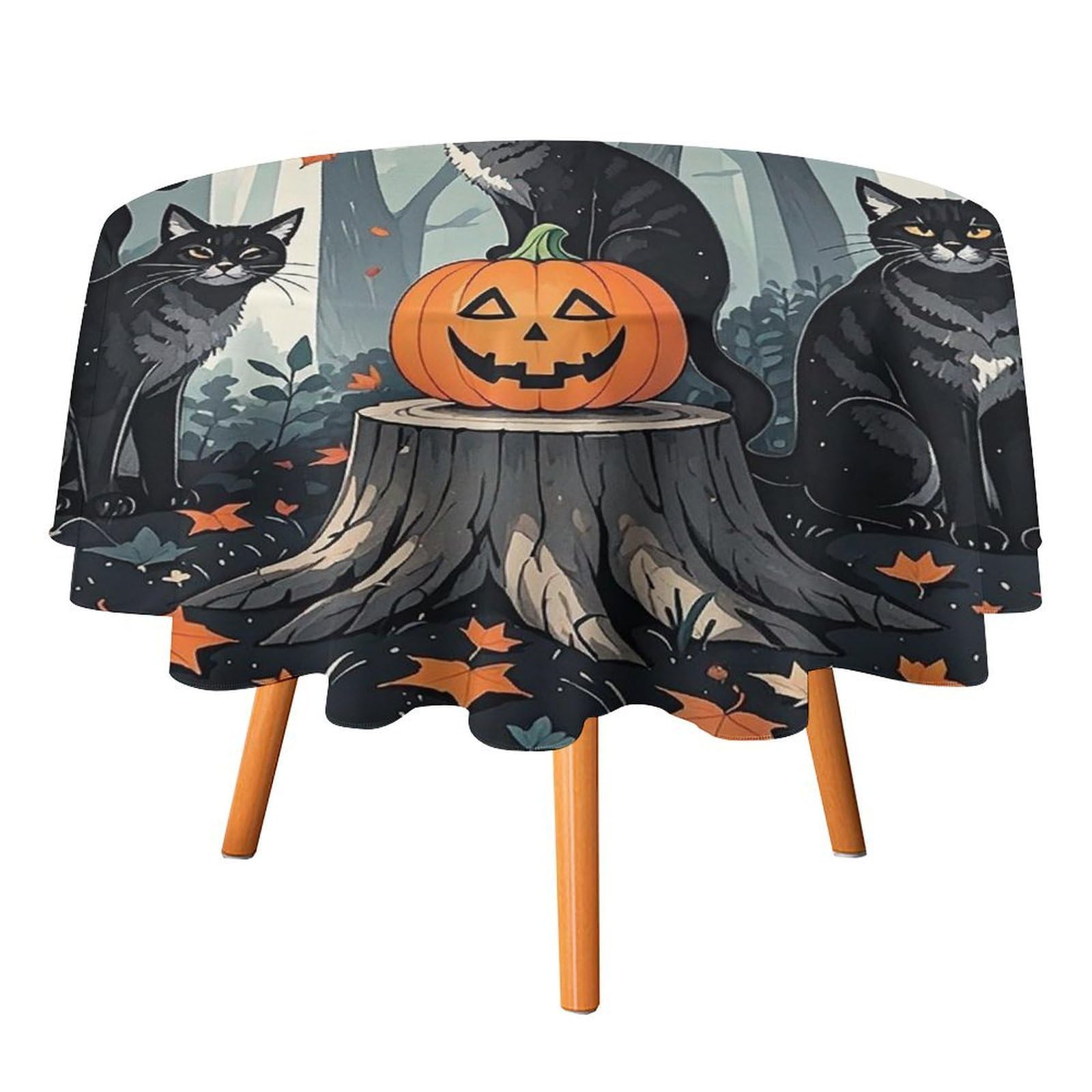 SMAZDFXX Art Fall Tablecloth 50x50in Round Table Cloth Durable Polyester, Washable Stain Resistant Table Cover for Indoor Outdoor (Picnic, Dining, Party)