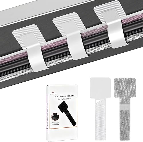 Organizador de cables de escritorio, organizadores de cables para cables, color gris y blanco, 48 bridas autoadhesivas con parte trasera adhesiva,