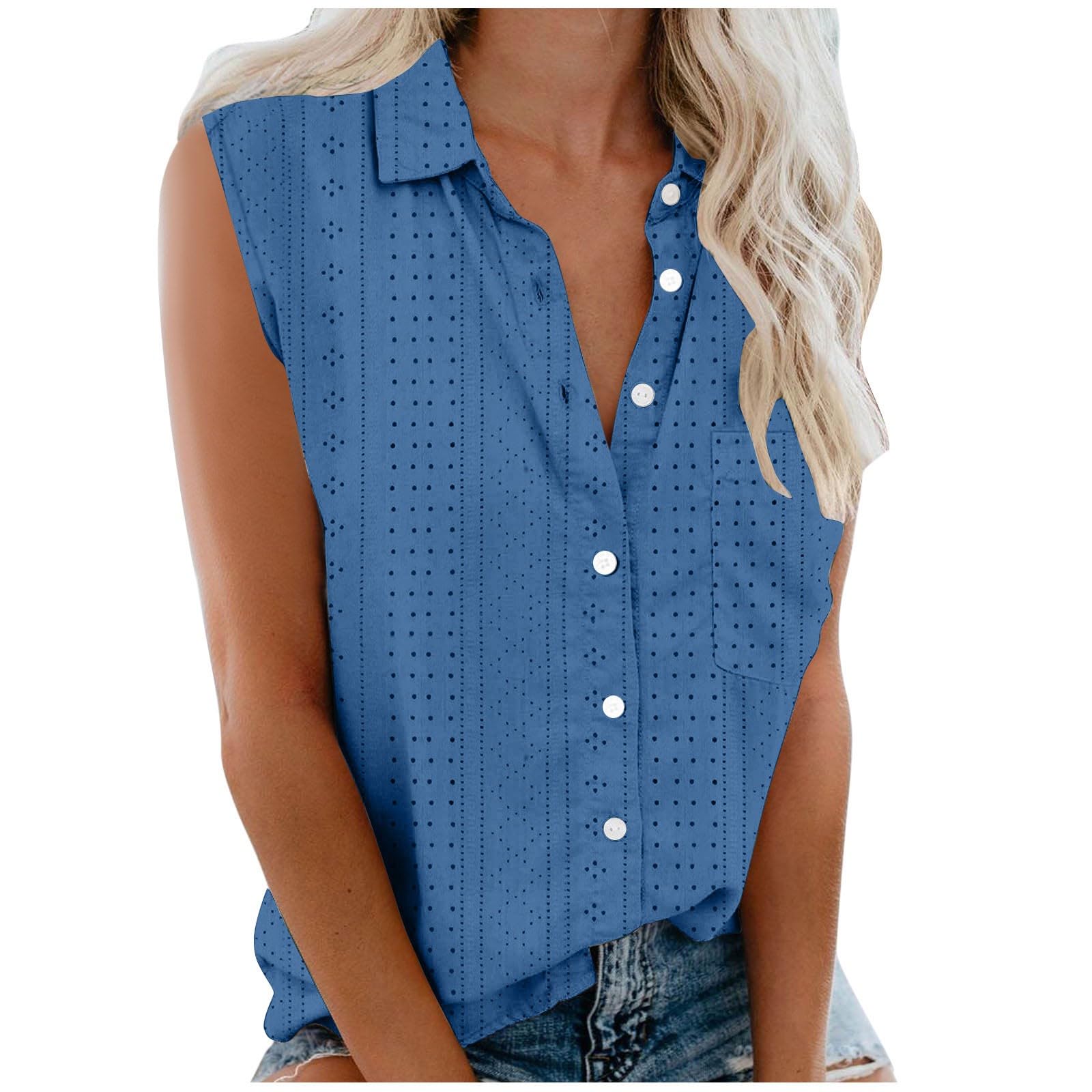 NUSGEAR Camisa sin Manga Mujer Verano Moda Color sólido Camisa Blusa Casual Camisola Camisetas de Tirantes Cuello en V Botones Original Fiesta Playa Chaleco Tops Suelto Basic tee 2024