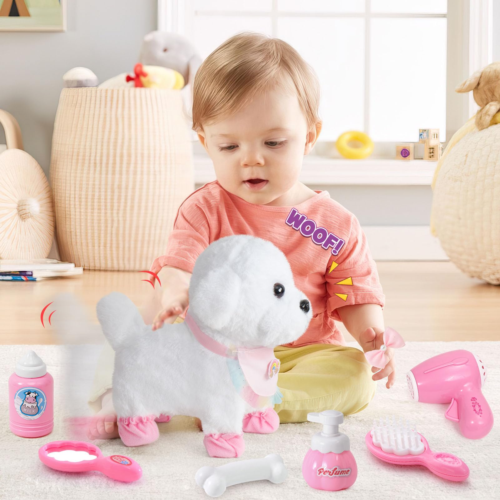 Milow Robot Chiot, Milow – Mon Chiot Robot réaliste, Chien Jouet Enfant Jouet Chien Interactif, Chien Qui Marche et Aboie Remuer la Queue Simulation Teddy Puppy, Peluche Chien Jouet pour Enfants (A