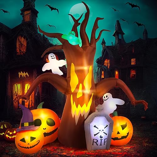 Max Fun Decoraciones inflables de Halloween de 8 pies, árbol muerto inflable para decoración al aire libre con luces LED integradas, decoración de