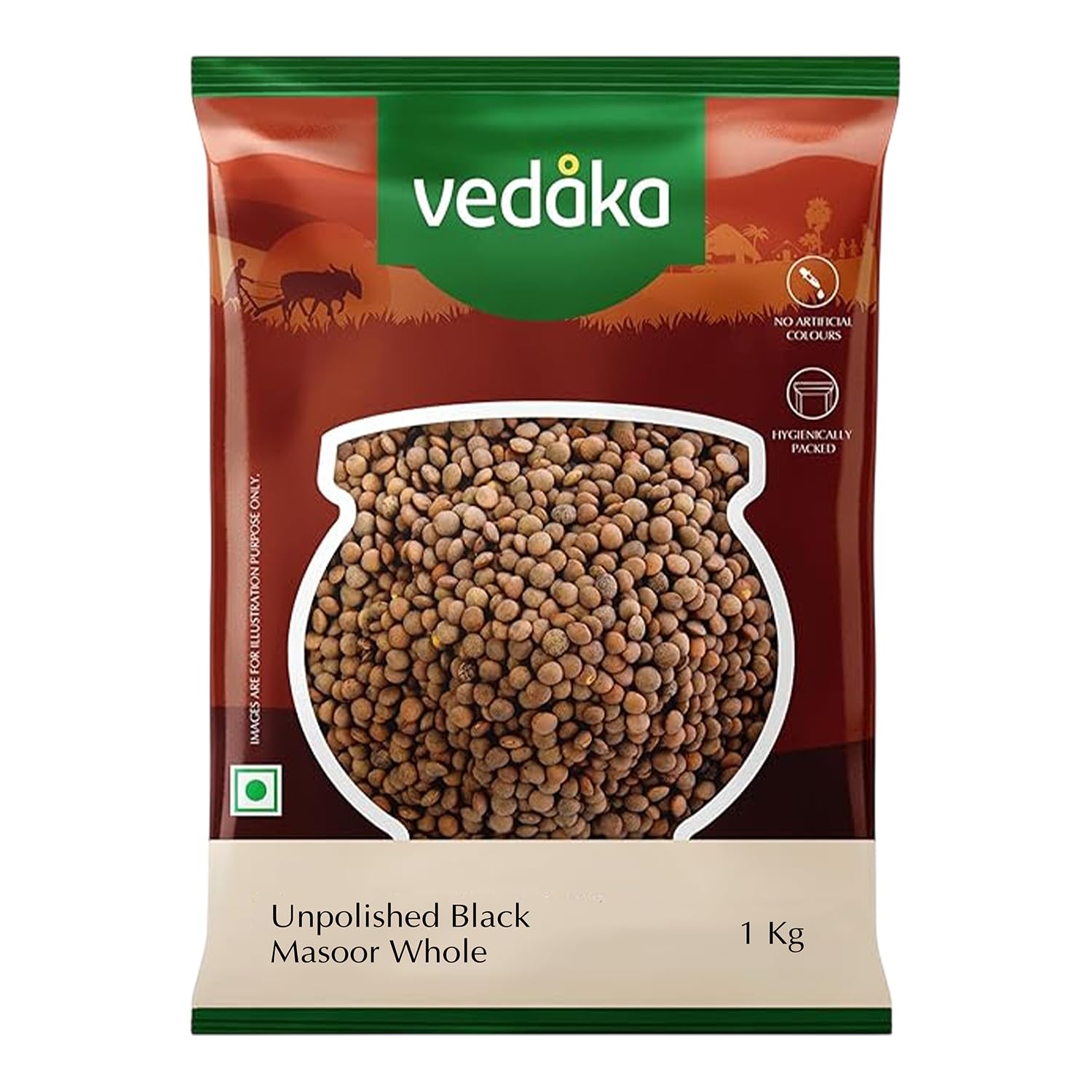Amazon Brand - Vedaka Unpolished Black Masoor Dal | Whole | 1 Kg | Premium Black Masoor Dal