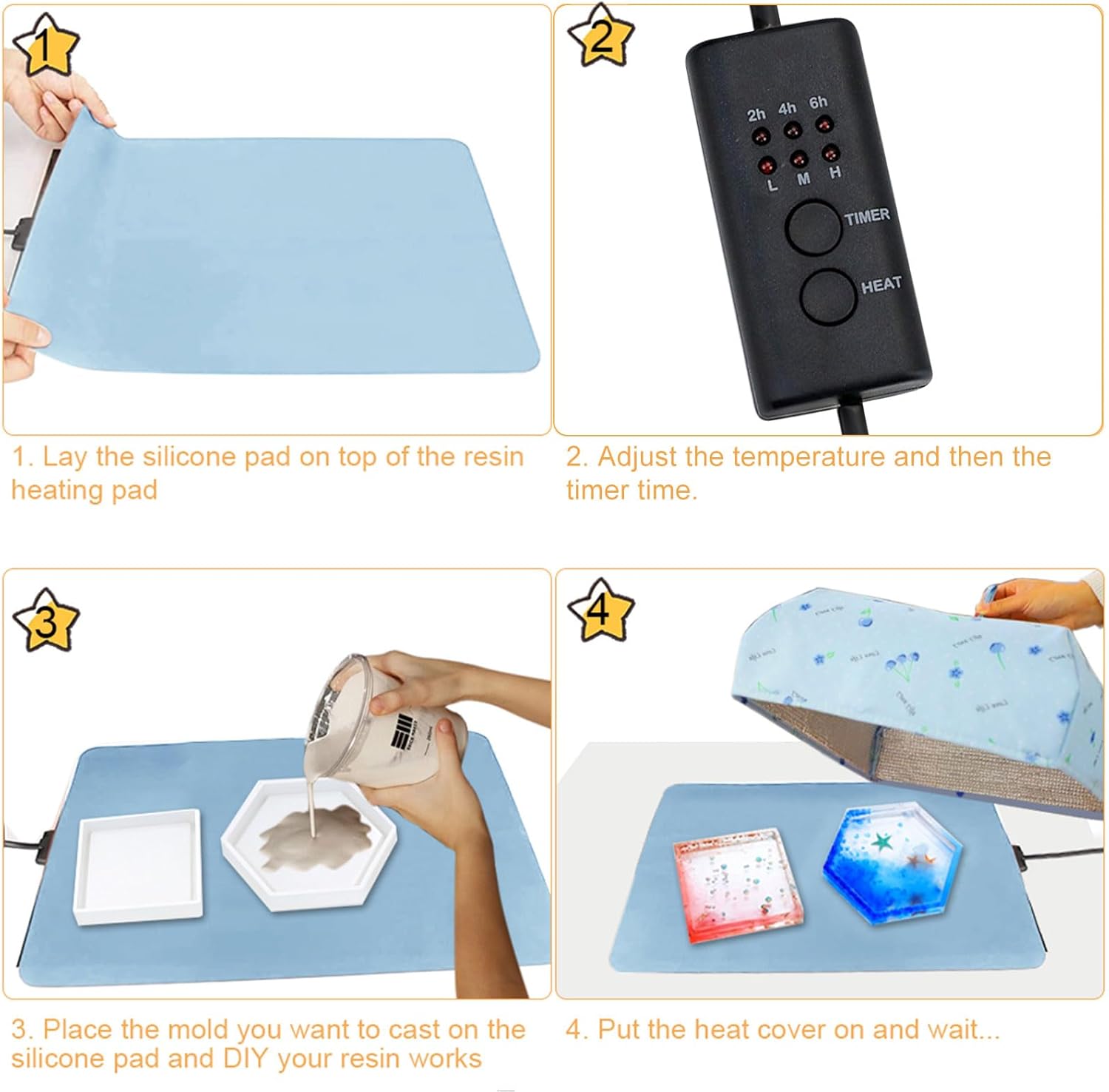 Resin Molds Heating Pad with Timer and Cover Epoxy Resin Dryer Mat Fast Resin Curing Machine with Silicone Mat Lightweight Quick Resin Dryer Mat for Key Chain, Jewelry, Silicone Mold