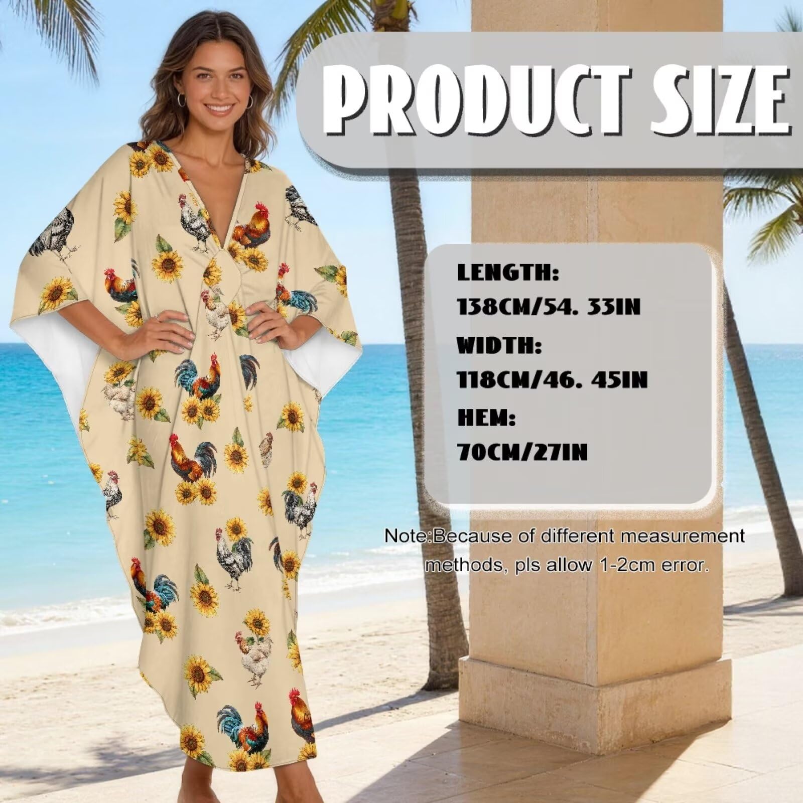 Xoenoiee Vestido caftán para mujer, talla grande, para playa, cuello en V, manga murciélago, traje de baño, vestido caftán de verano