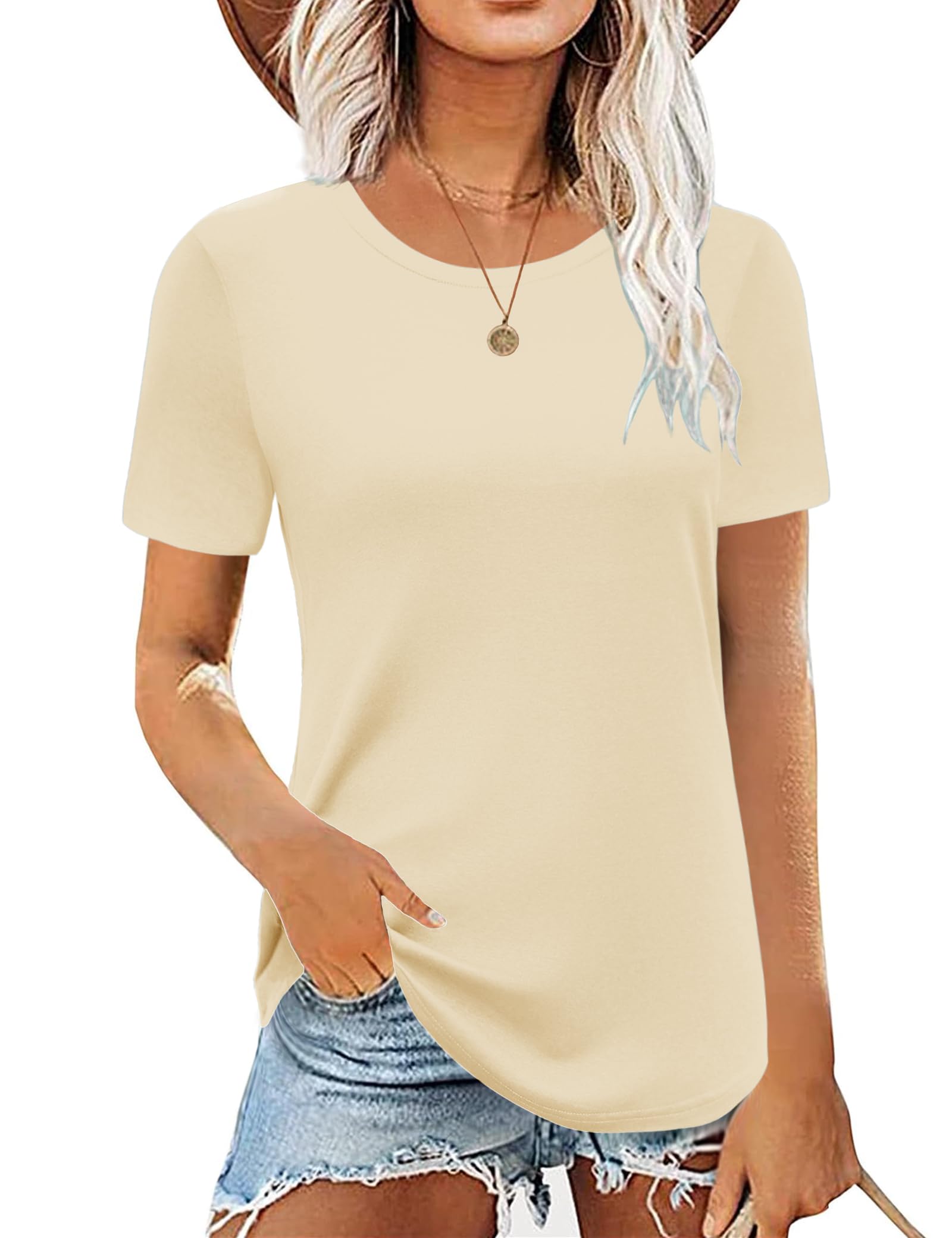 Aottori Basic T-Shirt Damen Kurzarm Tshirt mit Rundhals Sommer Oberteile Elegant Lose Kurzarmshirt Tops Tee Shirts