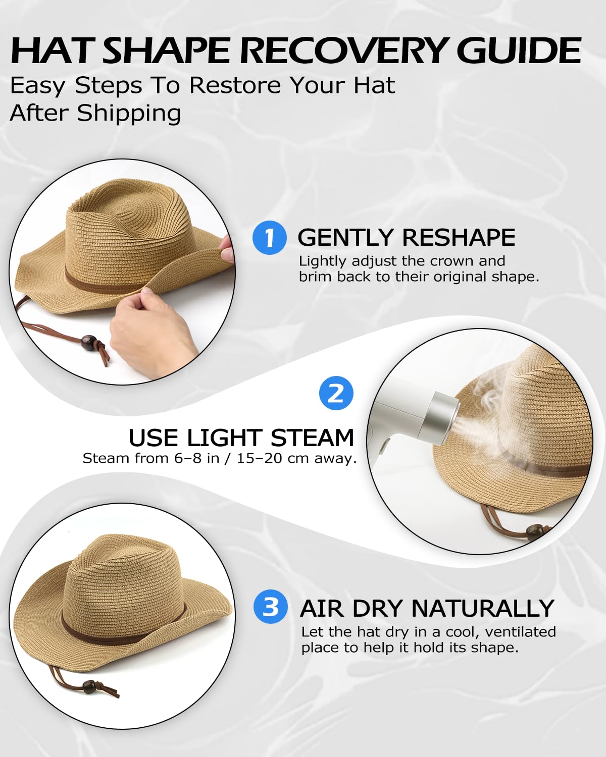 Zylioo Chapeau de cowboy en paille avec mentonnière fixe - Chapeau de soleil western UPF50+ - Chapeau de cowgirl d'été pour la plage et la randonnée