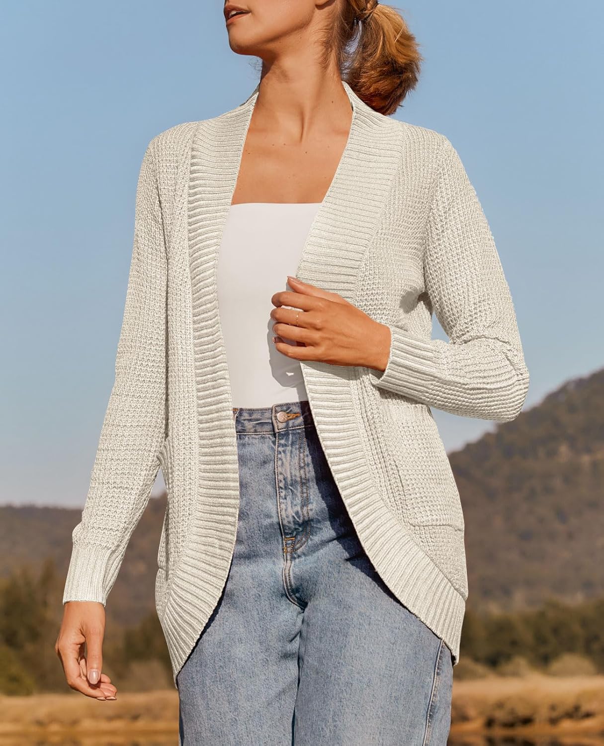 ZESICA Women's Fall Winter 2026 Long Sleeve Open Front Casual Lightweight Soft Knit Cardigan Sweater Outerwear - Image 3