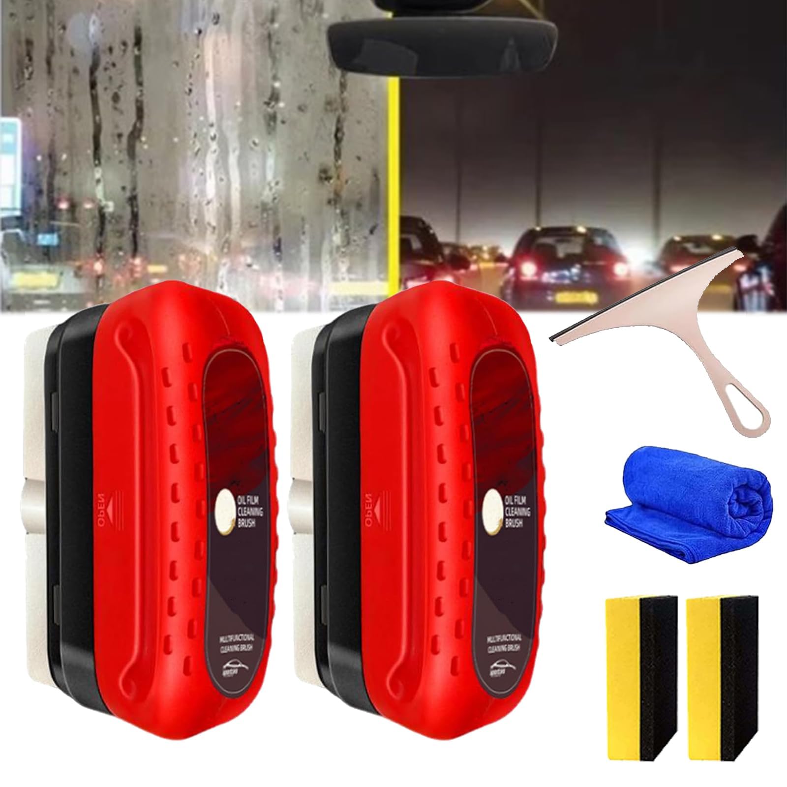 Automotive Oil Film Cleaning Brush, Auto Glass Car Oil Film Cleaner Set, All in one Wipe on Oil Film Remover (1)