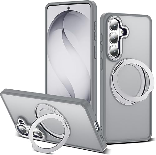 Miniatura 45 de Funda para Samsung Galaxy S25 con soporte de anillo magnético giratorio de 360°, compatible con protección militar Mag-Safe, a prueba de golpes,