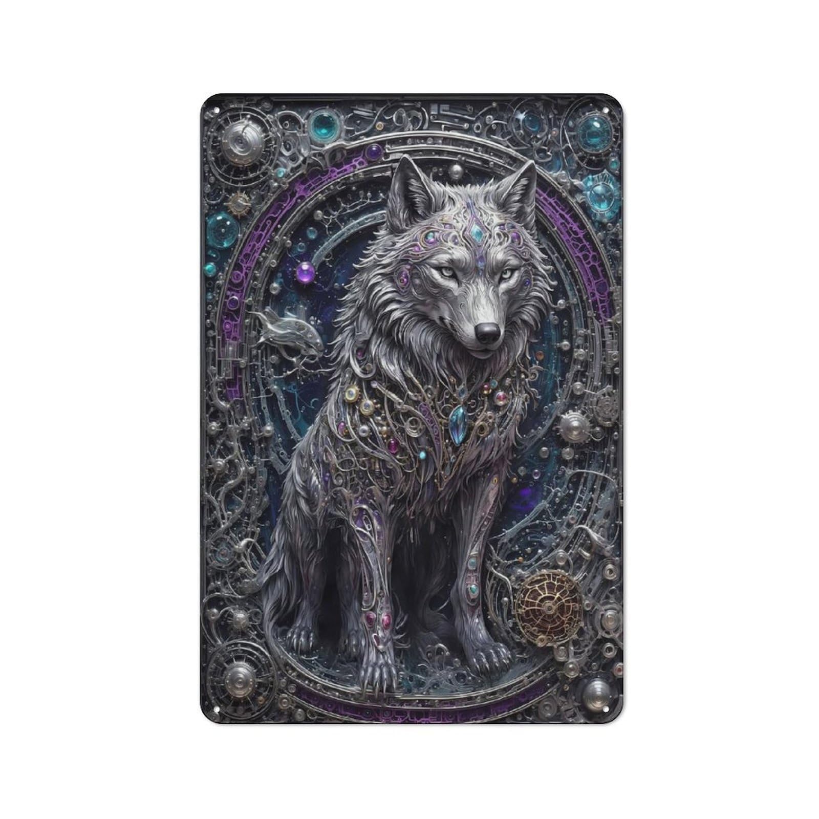 Junmoney Style-16 Tin Sign With Steampunk White Wolf Design 30X20cm, Creative Creative Space Decor For Home Office, Reading Corner Or Bedroom