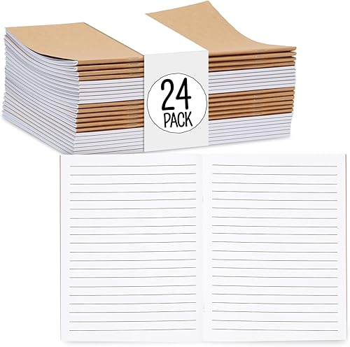 Miniatura 13 de Paquete de 24 diarios de papel kraft forrado, 48 páginas cada uno, cuadernos de papel A5 de 5.5 x 8.5 pulgadas a granel para estudiantes, escritura,