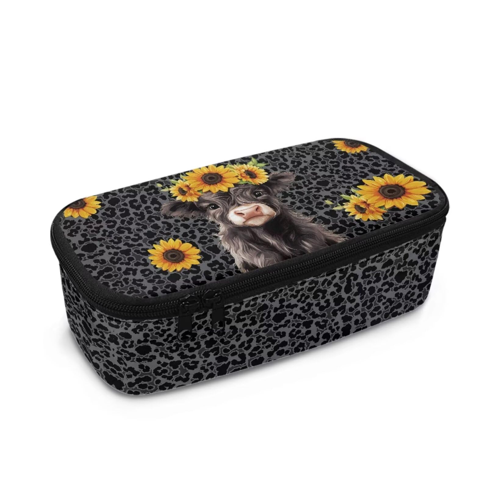 Renewold Highland Cow Pencil Pouch Multi-Slot Pencil Case Organizer with Big Capacity Stationery Organizer Personalized Portable Handle for Teen Boys Girls