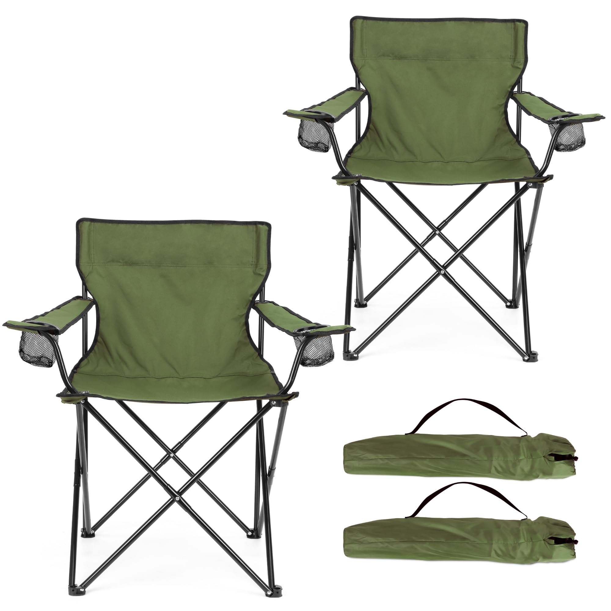 HaSteeL Camping Chair for Adults, Folding Beach Chair Set of 2, Large Foldable Portable Chair for Outdoors Fishing, Hiking, Sporting, Travel, Picnic, Lawn, Hold 275lbs &amp; A Storage Bags (Green)