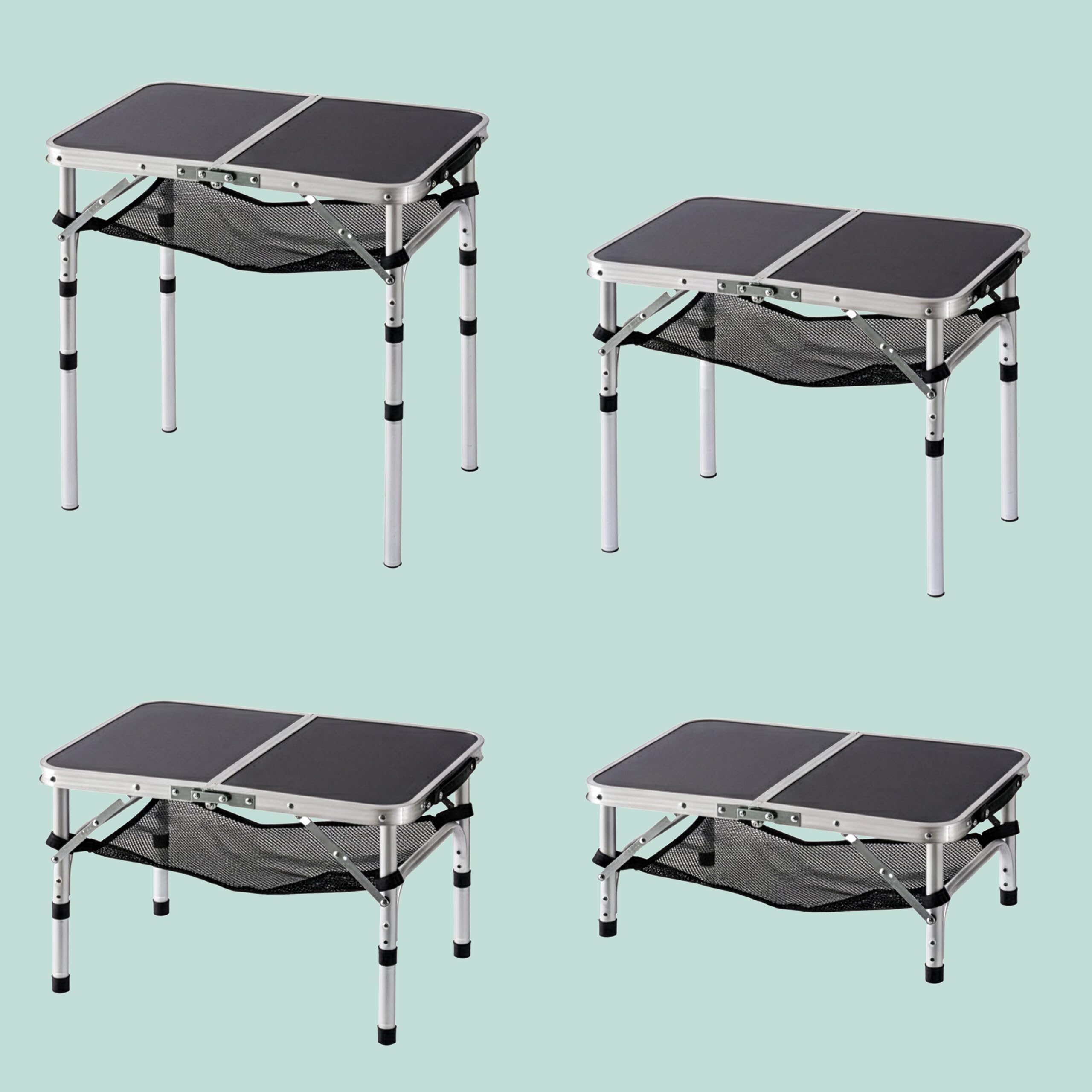 Relaxdays Mesa de Camping Plegable, Altura Regulable, 60×60×40 cm, Aluminio/MDF, Resistente a la Intemperie, Negra
