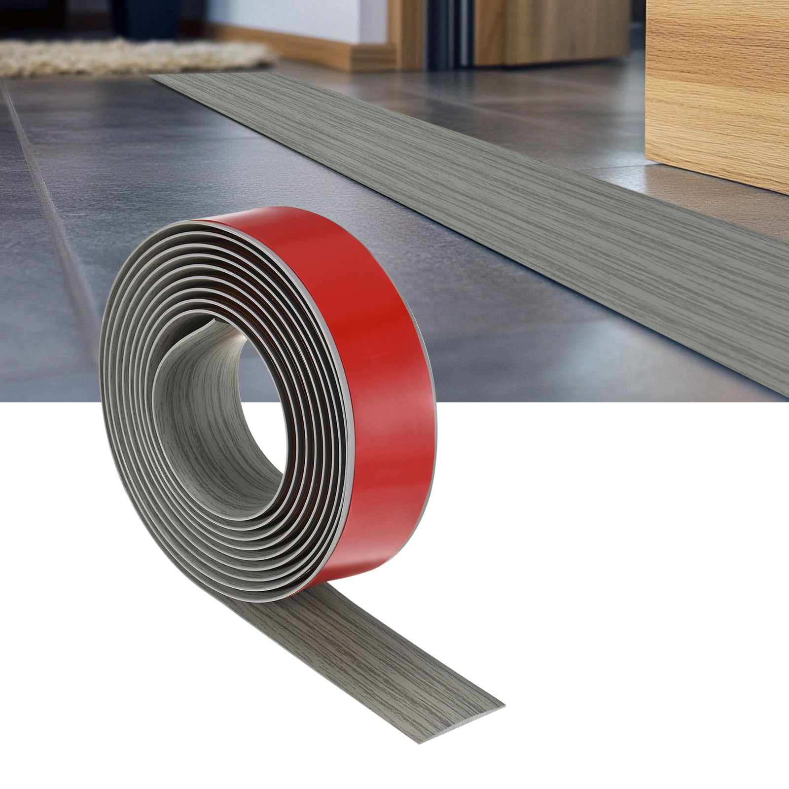 M METERXITY Floor Transition Strip Self Adhesive, 10FTx1.58Inch PVC Laminate Flat Divider Door Transition Strip for Joining Floor Gaps/Carpet/Tiles/Doorways [Grey Wood Grain]
