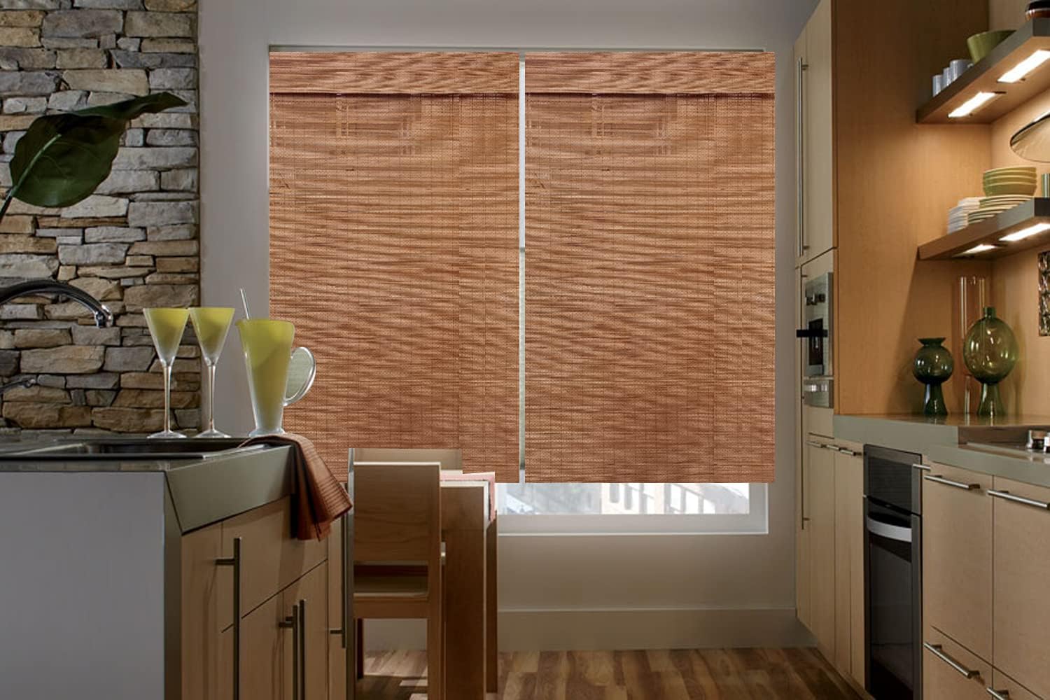 LETAU No Drill No Tools Wood Cordless Window Roman Shades, Bamboo Light Filtering Window Blinds Shades for Indoor Home, Kitchen, Office, Pattern 5