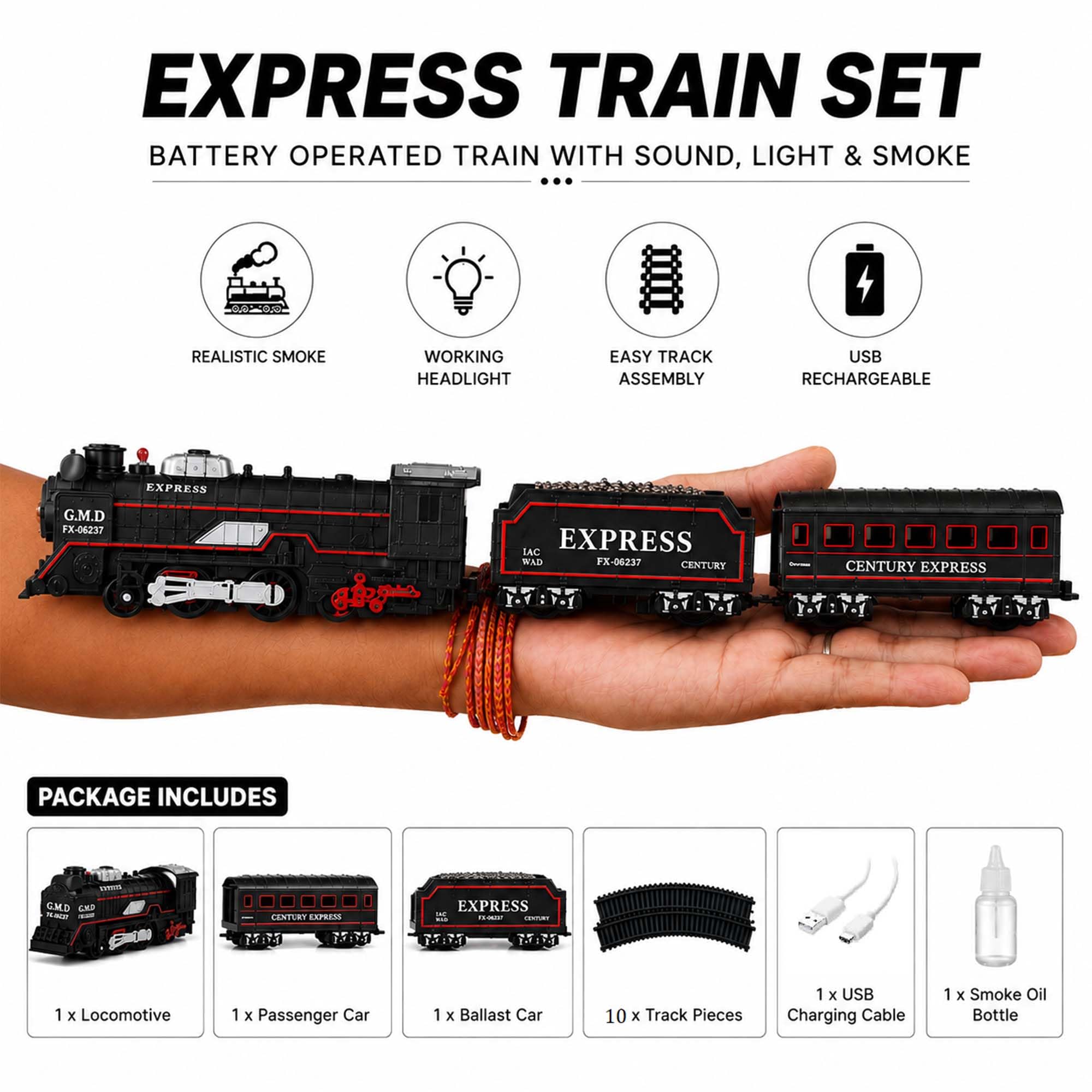 NHR Rechargeable Train Set - Kids Electric Steam Train -4 NHR Rechargeable Train Set - Kids Electric Steam Train -4