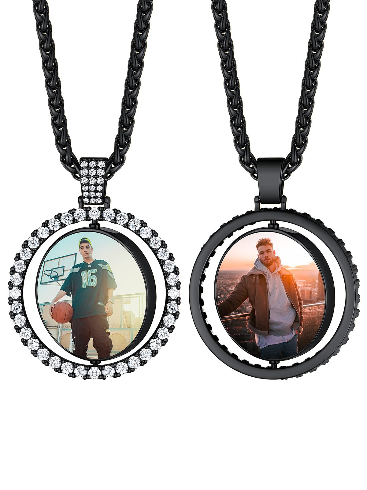 Custom4U Picture Necklace Personalized Photo Circle Chain for Men Women