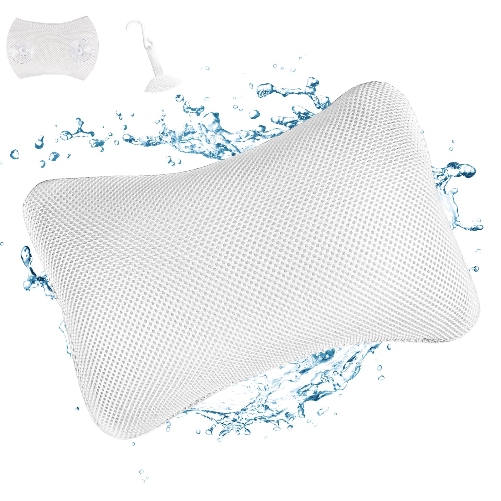 VMUTGA Almohada de Baño, Reposacabezas Ergonómico, Almohada de Baño Transpirable, con 2 Potentes Almohadas de Baño con Ventosa, para SPA Bañera, Relajar la Nuca (Blanco)