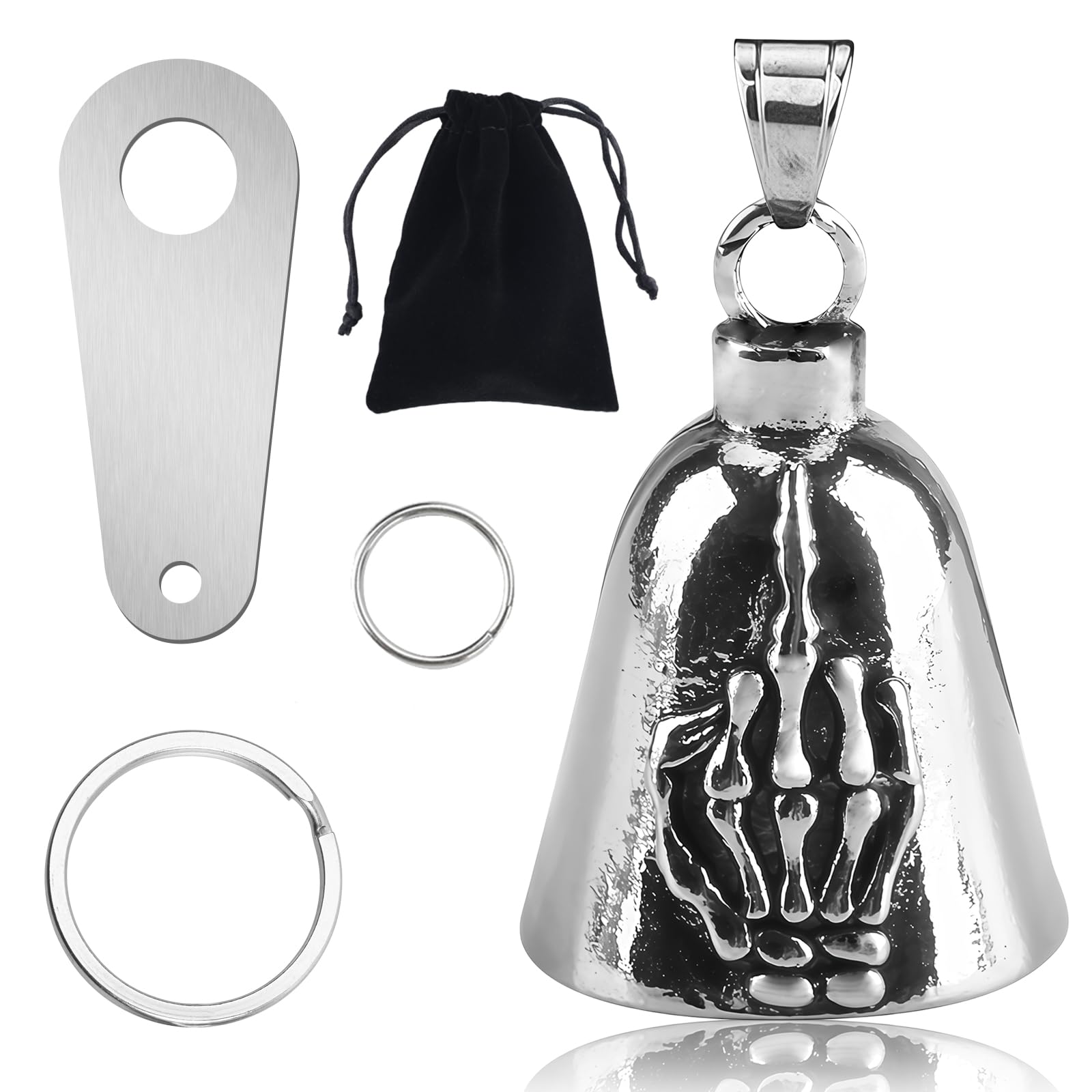 Guardian Bell for Motorbikes,Good Luck Motorcycle Bell Guardian Angel,Motorbike Riding Bells with Keychain Ring&Organiser Bag,Cycling Lucky Bells for Biker,Motorcycle Accessories for Riders (Silver)