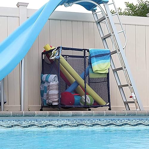 Miniatura 4 de Flotadores de piscina al aire libre, bolas, juguetes y equipos, organizador de malla rodante, grande (35 pulgadas de ancho x 25.4 pulgadas de largo