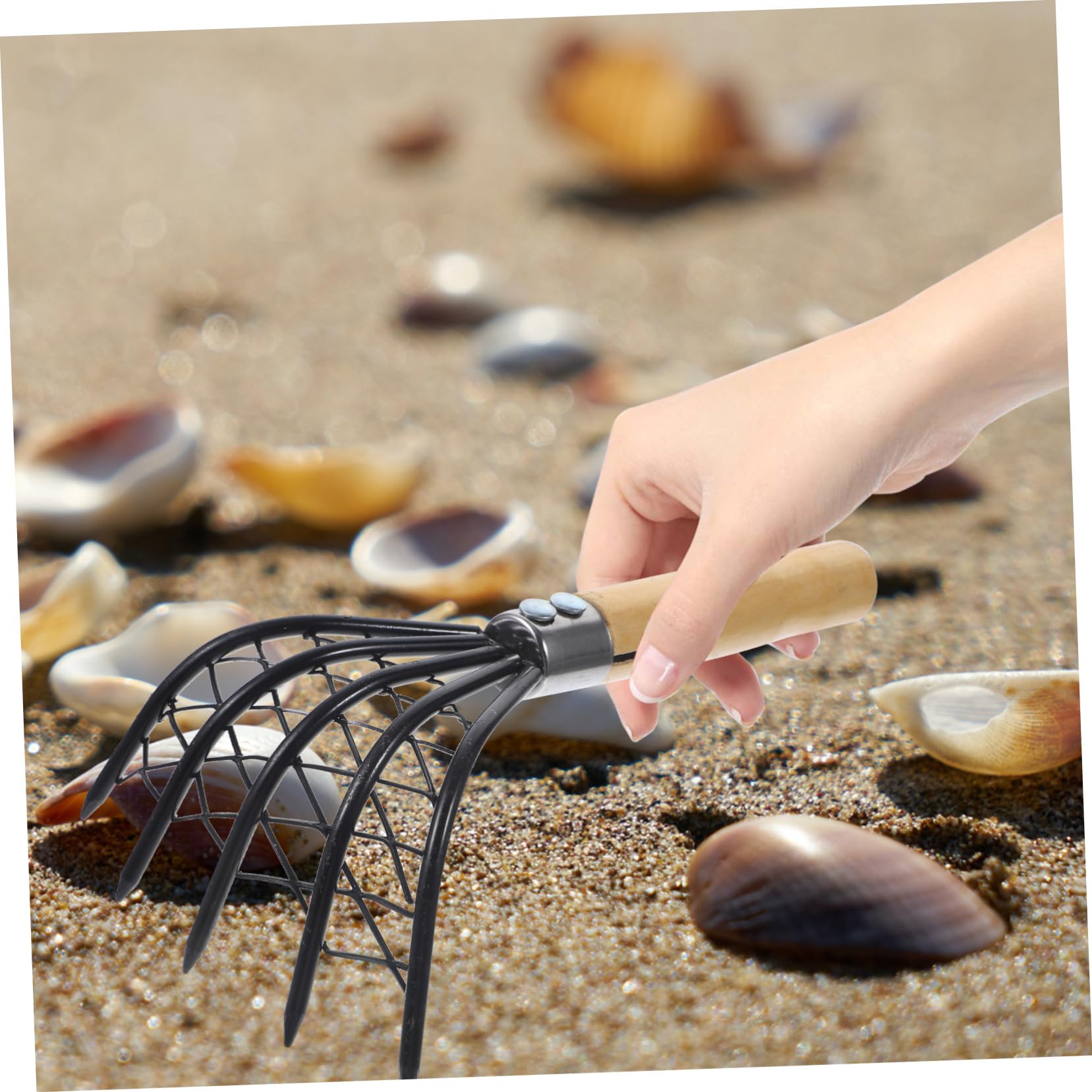 Toddmomy 2stücke Muschelrechen Mit Netz Werkzeug Zum Ausgraben Von Meeresfrüchten Am Strand Holzgriff Langlebig Und Effizient