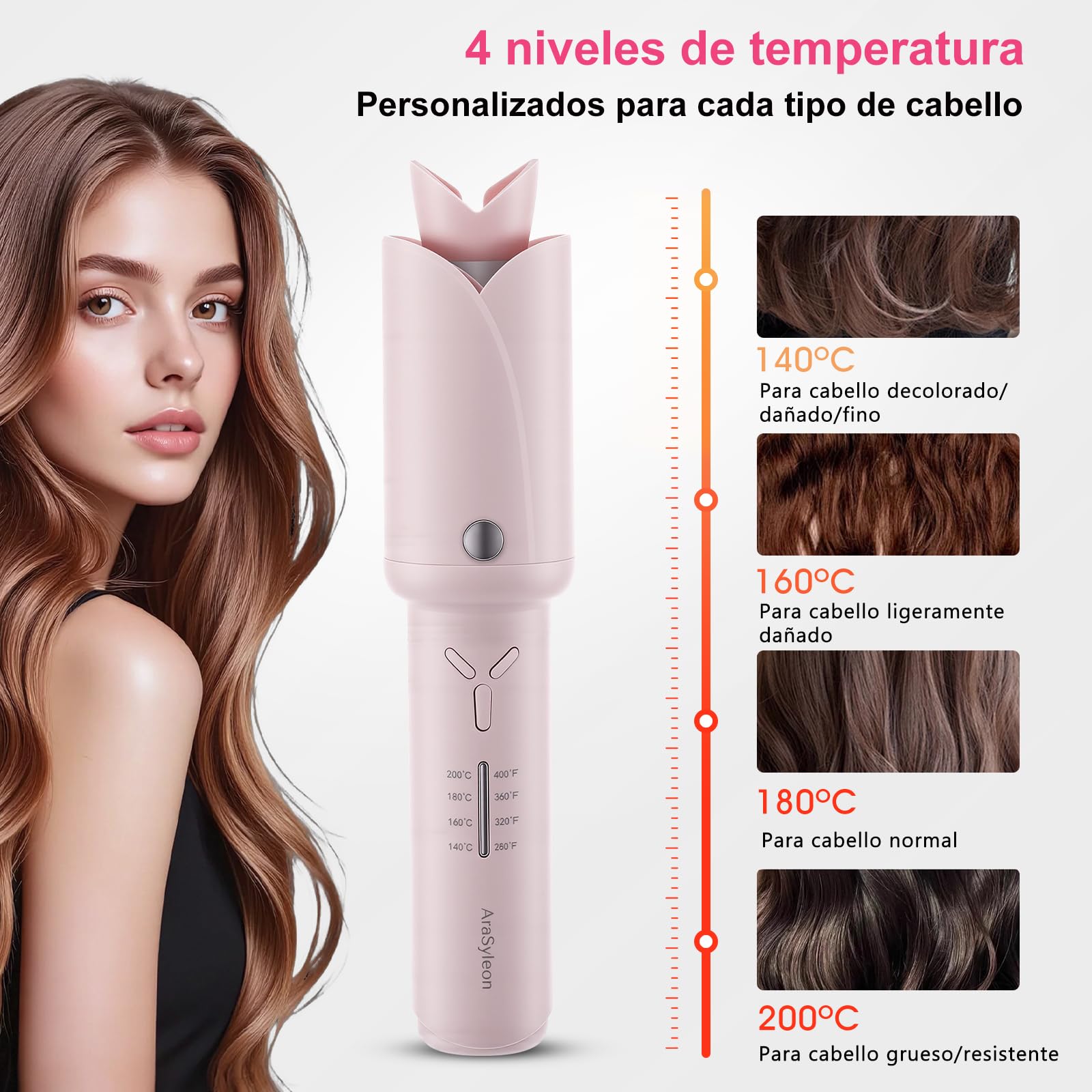 Rizador Automático Inalámbrico 32 mm 2x2600mAh USB Type-C 4 Temperatura 140-200°C 350g