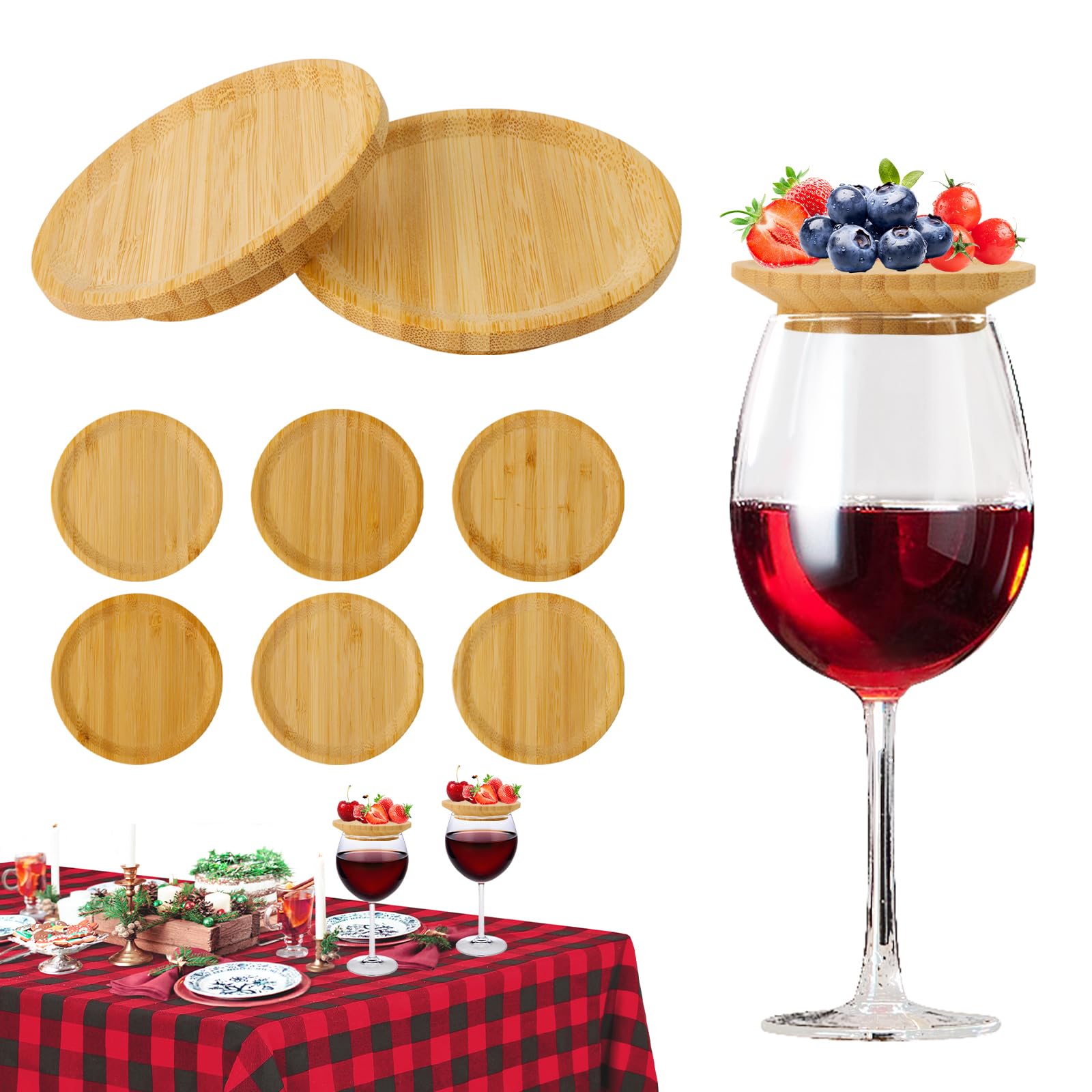 NBEADS 8 Coperchi In Bambù Per Bicchieri Da Vino – Diametro 11 Cm – Piatti Porta Salumi E Antipasti – Riutilizzabili Per Feste E Degustazioni