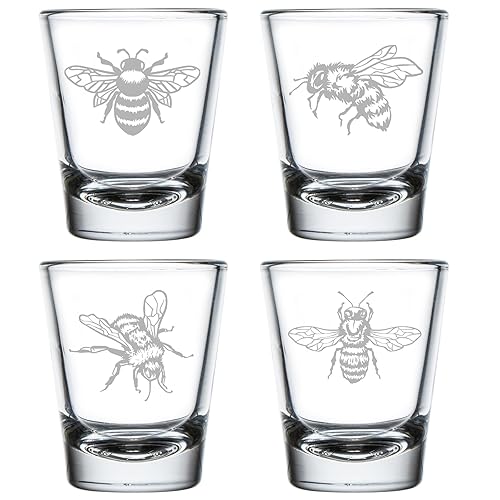 MIP Set of 4 Shot Glasses 1.75oz Shot Glass Gift Honey Bee Collection