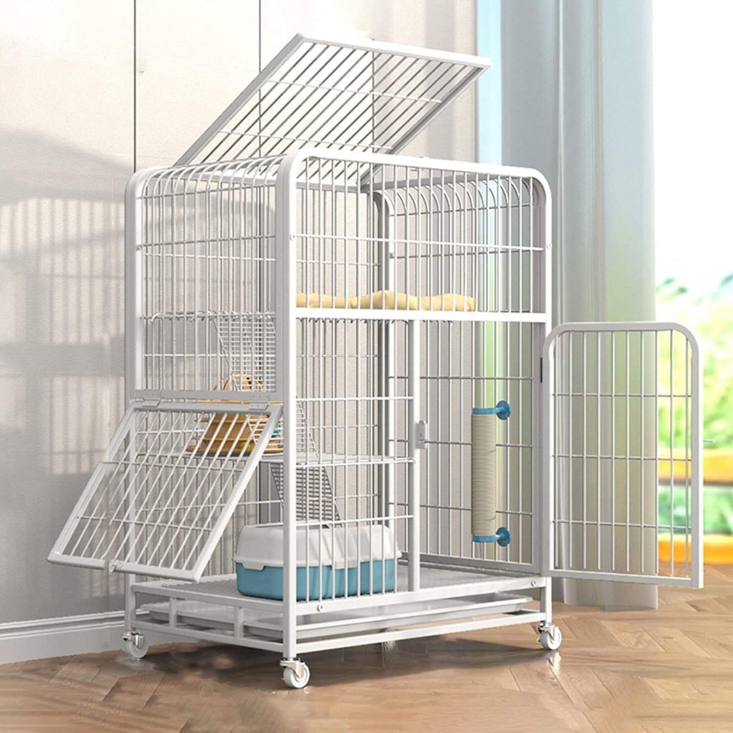 Klatki dla małych zwierząt – metalowe, dla fretek i królików(Bianco,Combo 1-78 * 55 * 110cm)