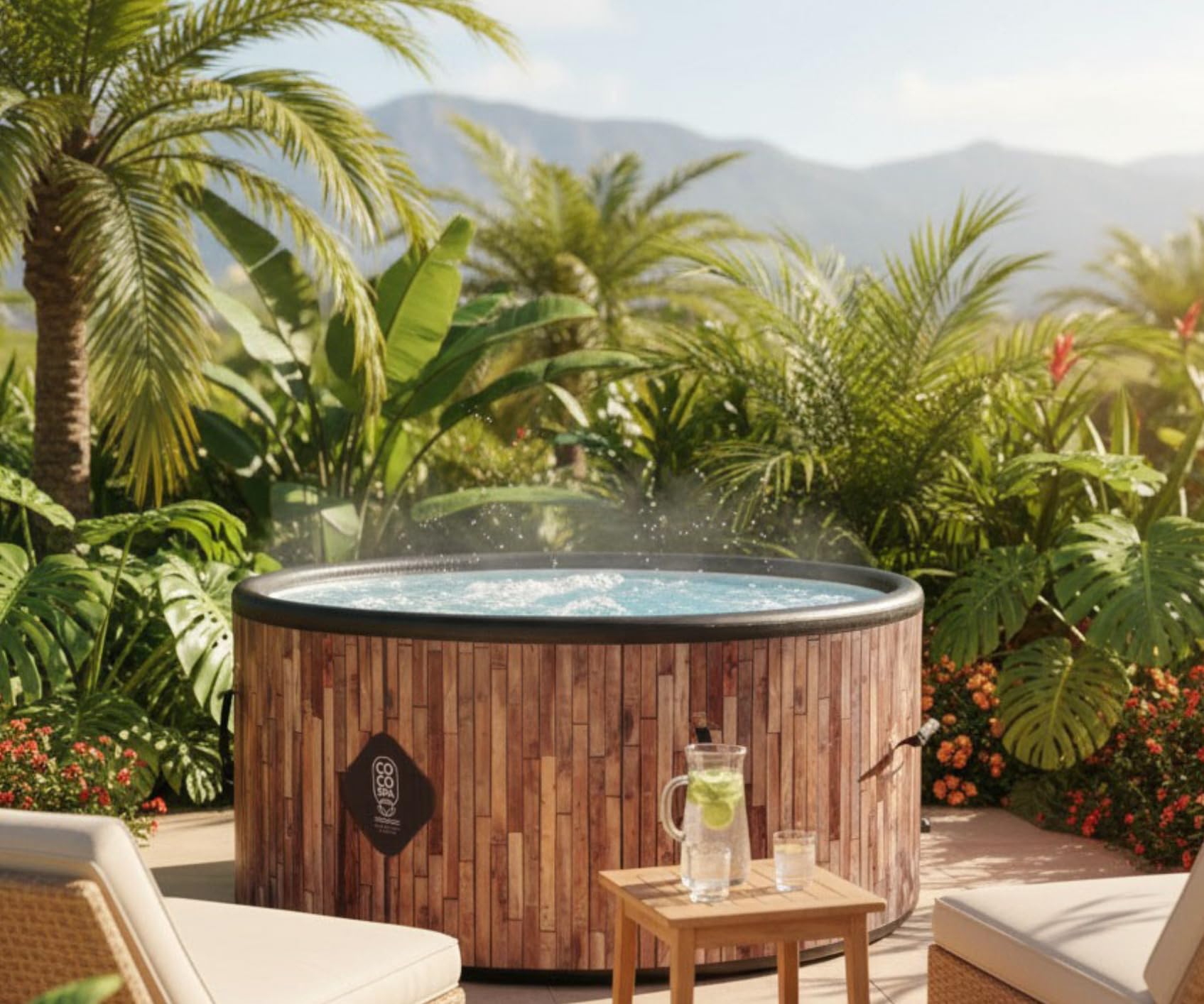 COCO SPA Bali Spa Gonflable - 150 cm de diamètre - 800 litres - Moteur 2240 W - 2 à 4 Personnes - Massage 140 Jets