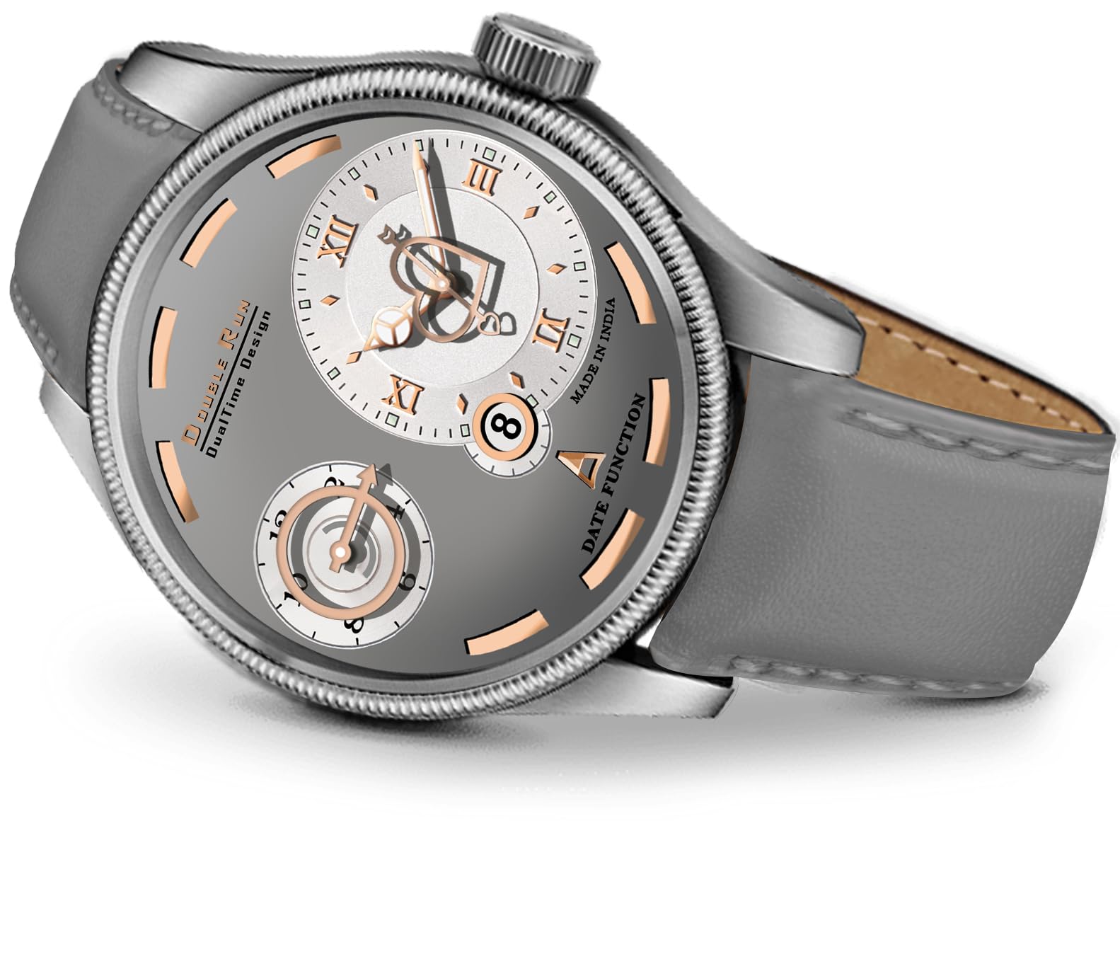 DOUBLERUN Silver Case Grey Chronograph and Date FunctionGrey Leather Strap Analog Men Watch (B0D182K2YL) Amazon Price History, Amazon Price Tracker