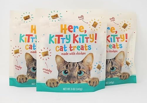 Here, Kitty Kitty! Golosinas para gatos hechas con pollo peso neto. 5 onzas (5.01 oz) - Paquete de 3