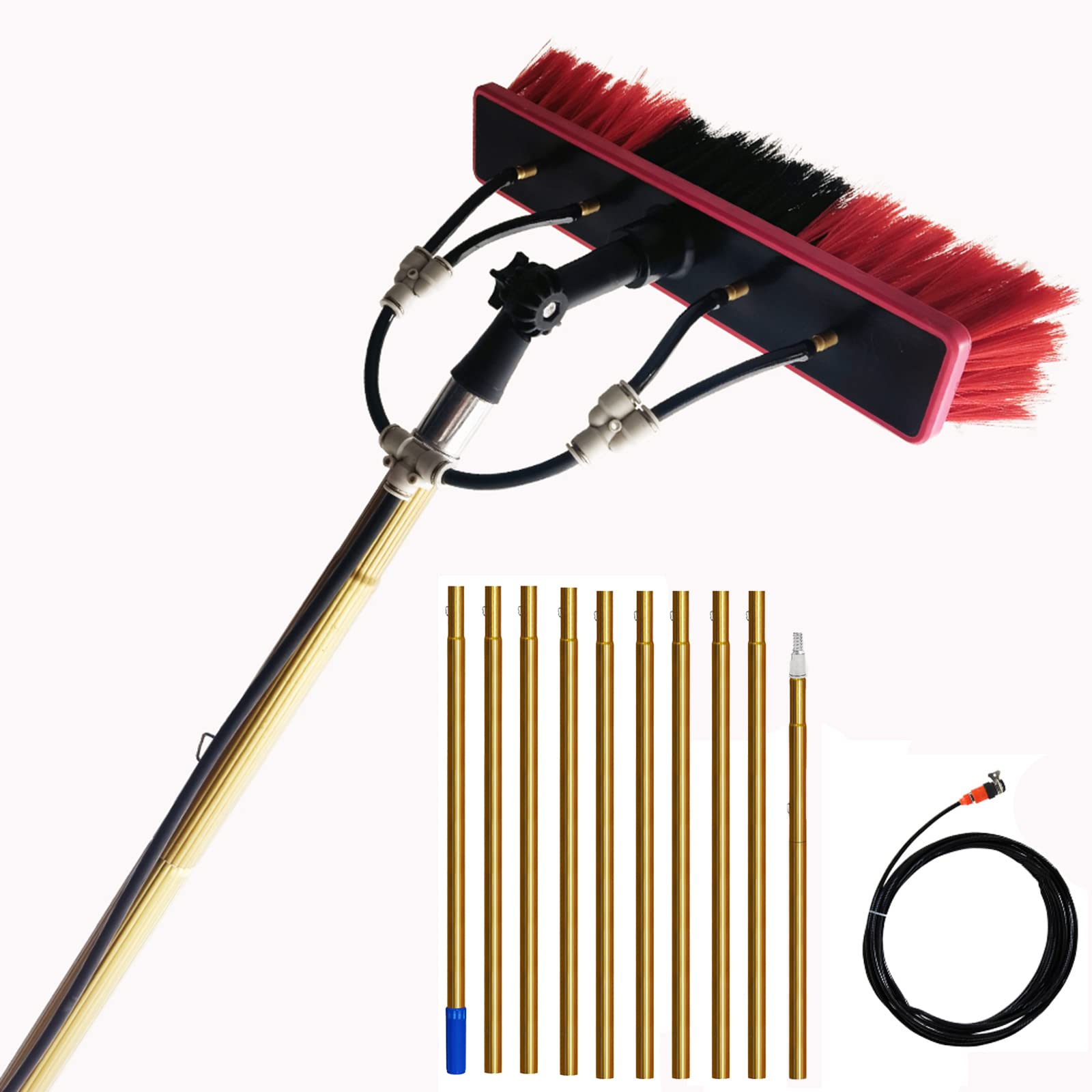 12FT - 30FT Water Fed Window Cleaning Pole Squeegee Brush Extension Long Reach Telescopic Conservatory Solar Panel Cleaning Equipment Hose Fed (9m/30ft)