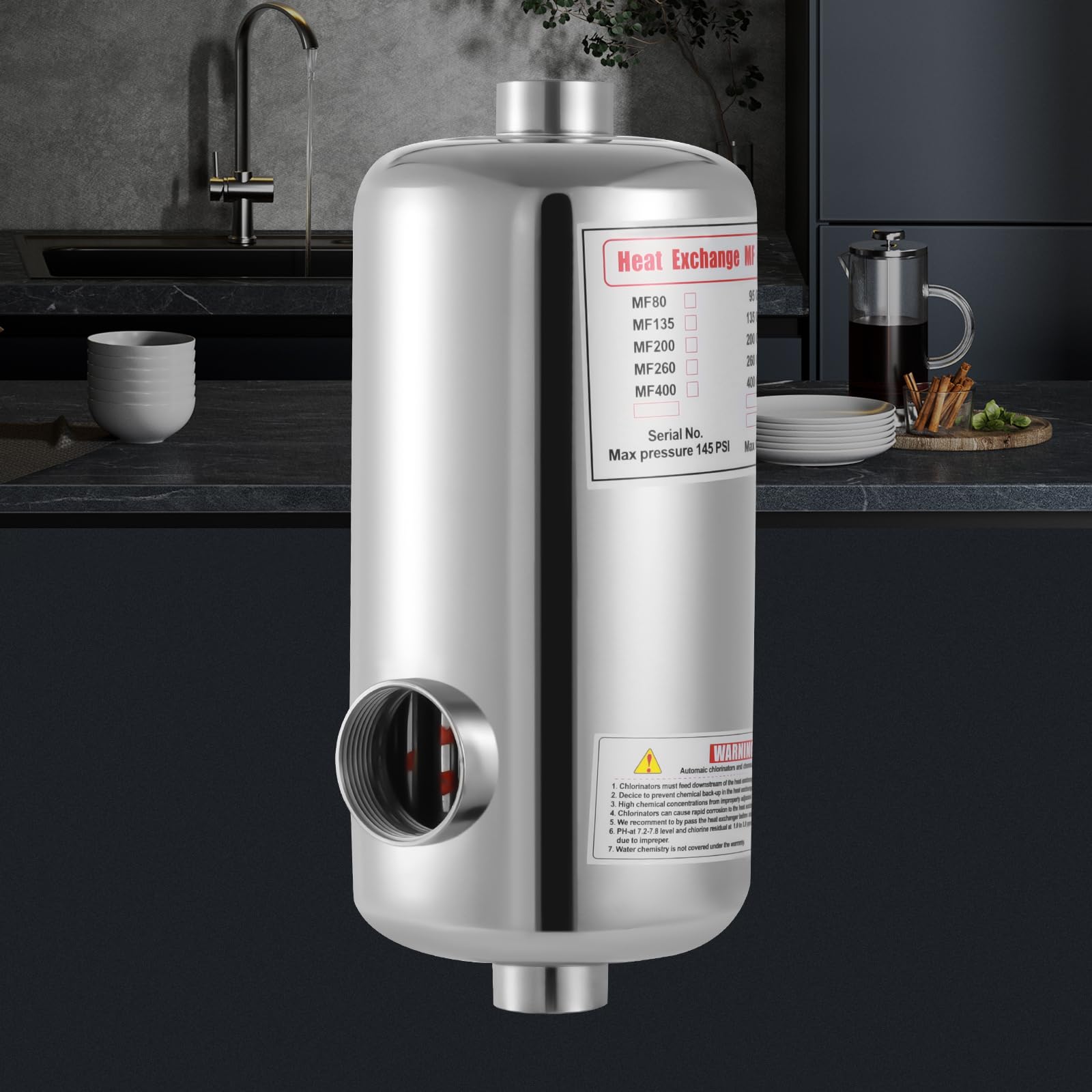 Intercambiador de calor para piscina de acero inoxidable, 304 28 kW, alto rendimiento, flujo inverso de 150 m³, calentador de piscina, calentador solar, SPA, derretimiento de nieve, compacto, carcasa
