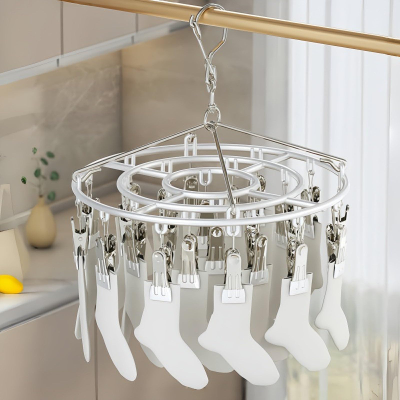 Antivento pieghevole rettangolare stendino, Clip in acciaio inox stendino per calzini con 24 clip, Stendibiancheria In Acciaio Inox Con Gancio Girevole, Antivento, Per Calze(grigio)