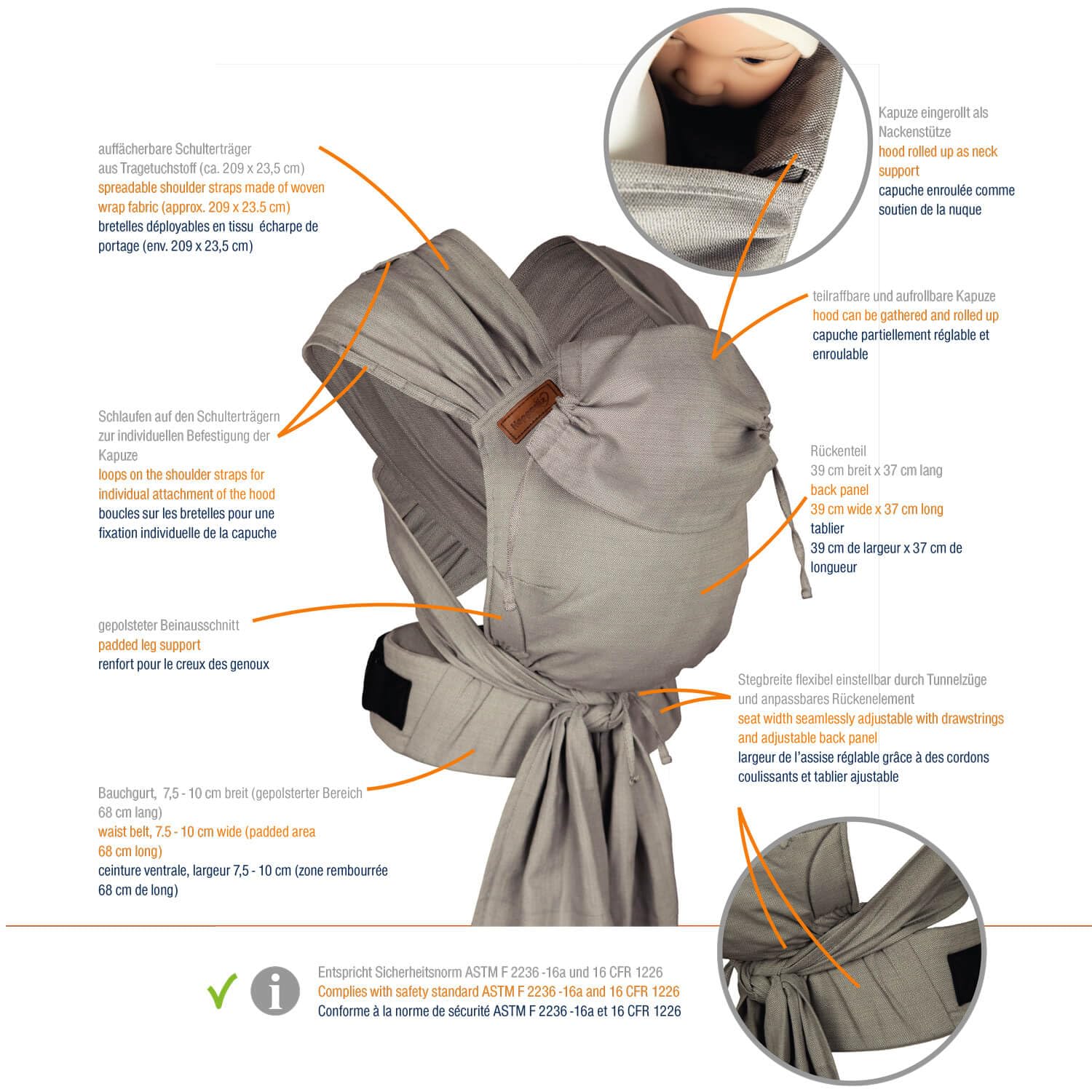 Hoppediz Hop-Tye Advanced, Porte-bébé 4 en 1 dès la naissance, Halfbuckle, 2,5-20 kg, Design Djerba