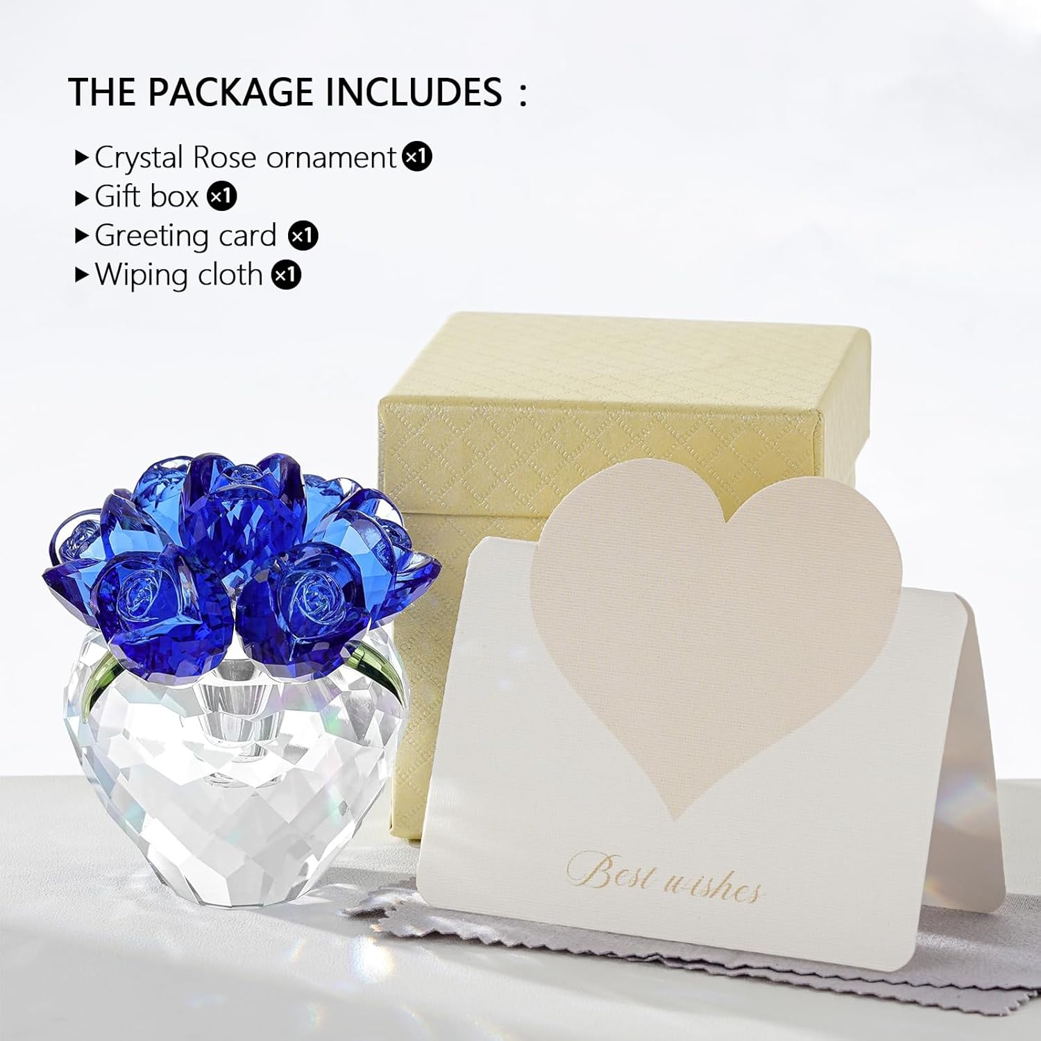 Crystal Blue Rose Figurine Ornament,Rose Flower Gifts for Wife Mom Girlfriend,Bouquet Glass Flowers Decor for Christmas Day Wedding Anniversary - Image 4