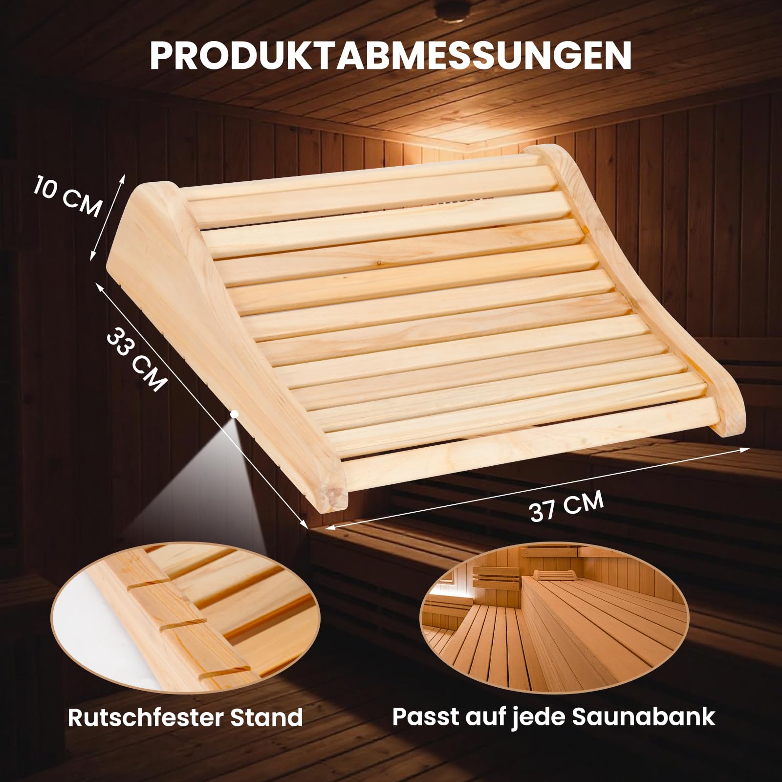 2 Stück Sauna Kopfstütze Holz [100% Naturholz] - Sauna Zubehör - Ergonomische Nackenstütze mit Luftzirkulation & Rutschfester Basis - Für alle Saunatypen inkl. Infrarotkabine & Dampfbad