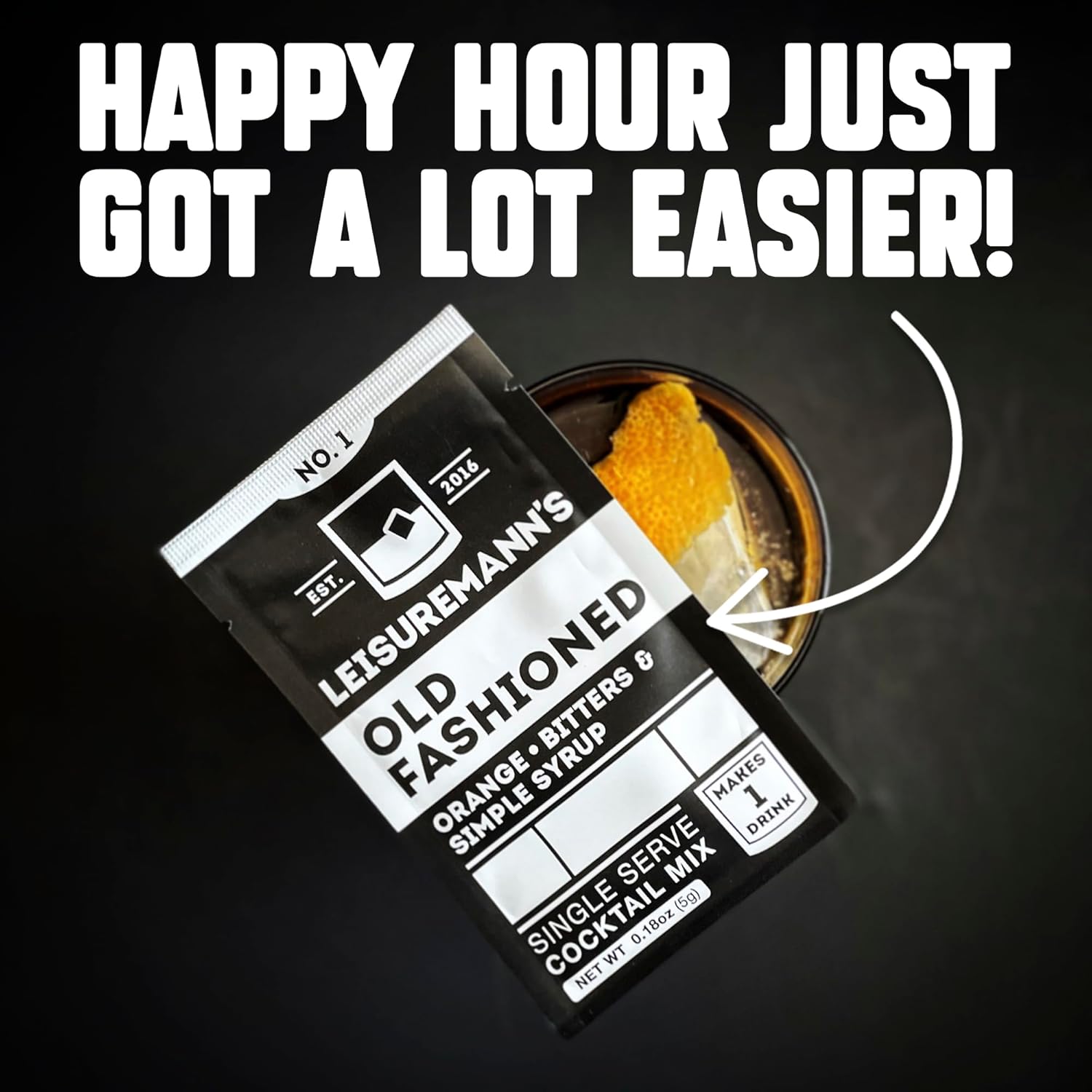 Leisuremann's Old Fashioned Single Serve Cocktail Mixer - Cocktail or Mocktail Powders Designed to Make Happy Hour Easier - All Natural - Low Sugar - Travel Ready (10 Pack)