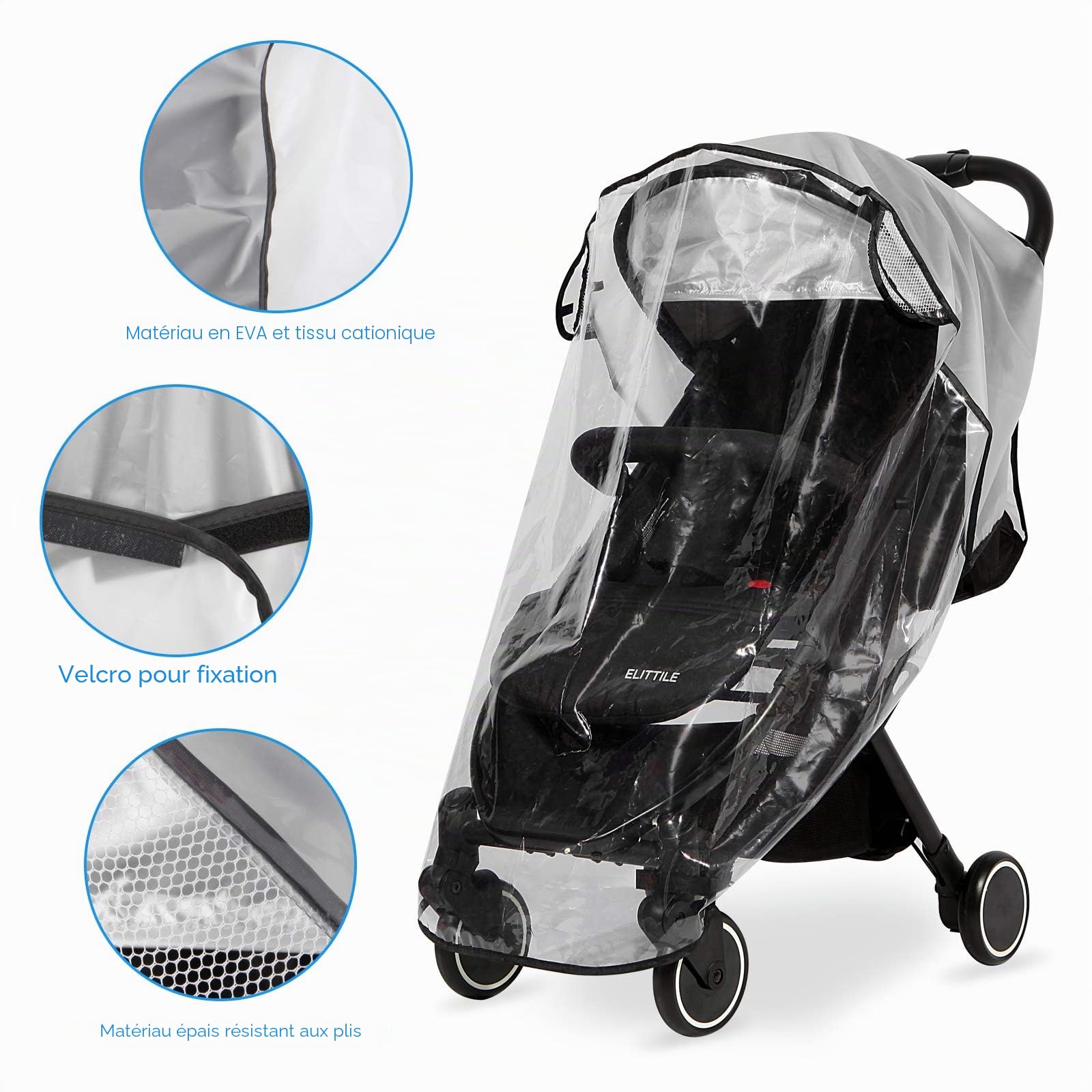 Habillage Pluie Universelle pour Poussette -Protection Pluie Poussette Universelle -Protection contre les intempéries et le vent -Protection contre le soleil, la poussière, la neige