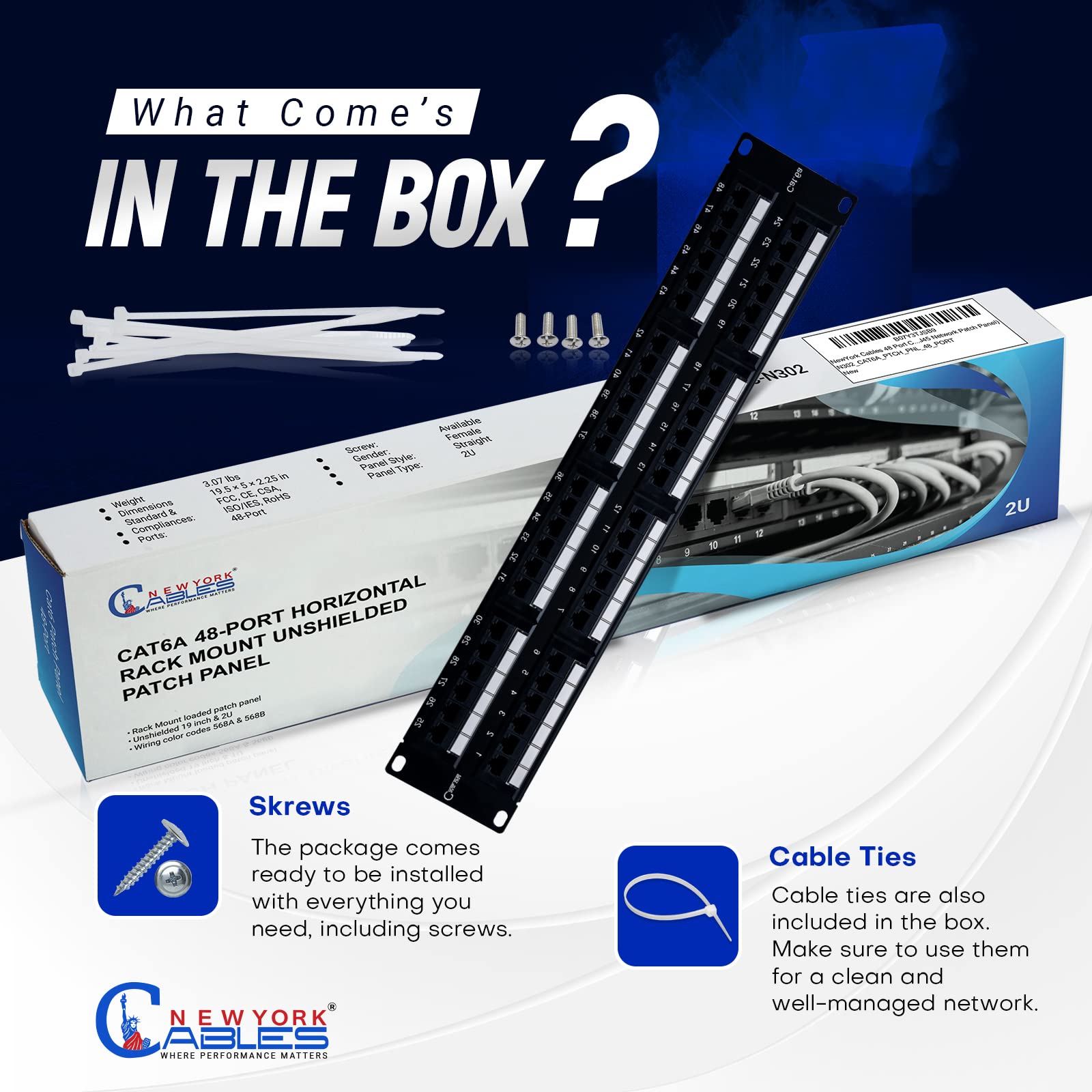 Amazon.co.jp: Newyork Cables® Cat6a パッチパネル 48ポート/ブランク