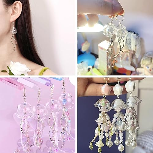 Vista 58 de FASHEWELRY 10 cuentas de cristal hechas a mano, cuentas florales de cristal, cuentas espaciadoras de flores de trompeta transparentes, cuentas