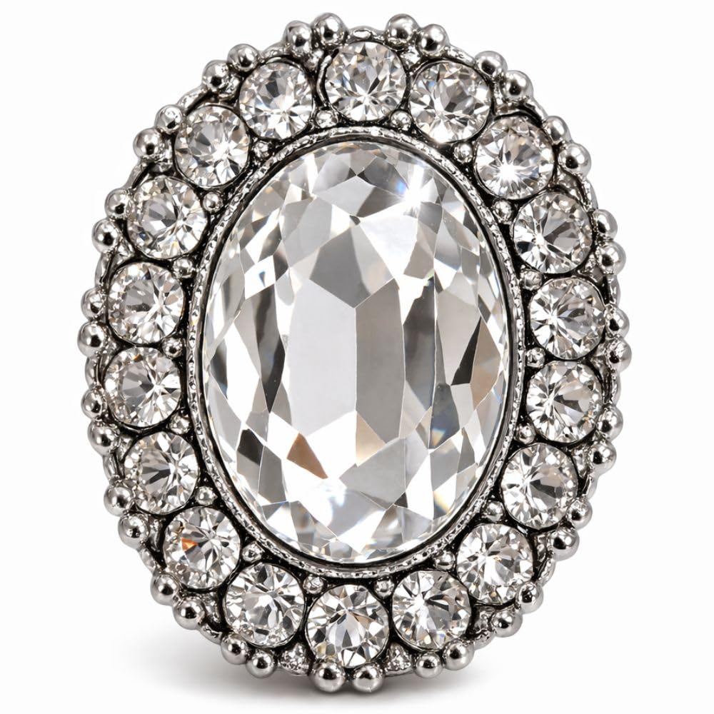 Sparkling 16mm Oval Diamante Shank Button - Crystal, Glass & Silver Metal Jewel Embellishment for Blazers, Bridal Wear and DIY Crafts - Handwash - Pack of 1 - Giddy Square