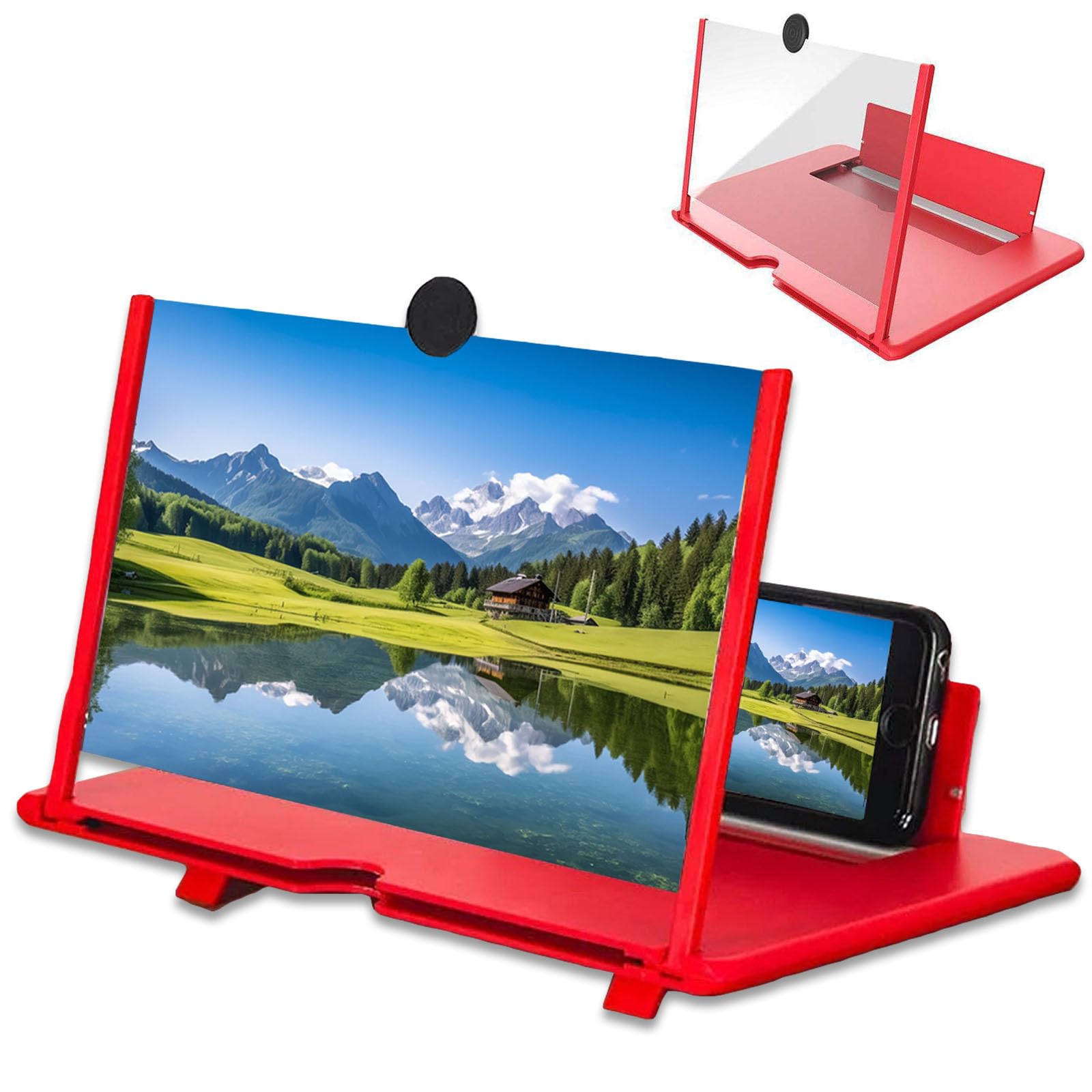 Yaepoip Red Screen Magnifier New Version, Foldable Phone Screenmagnifier For Smartphone, Mobile Phone Magnifier Projector Screen For Movies, Videos And Gaming (,12In)
