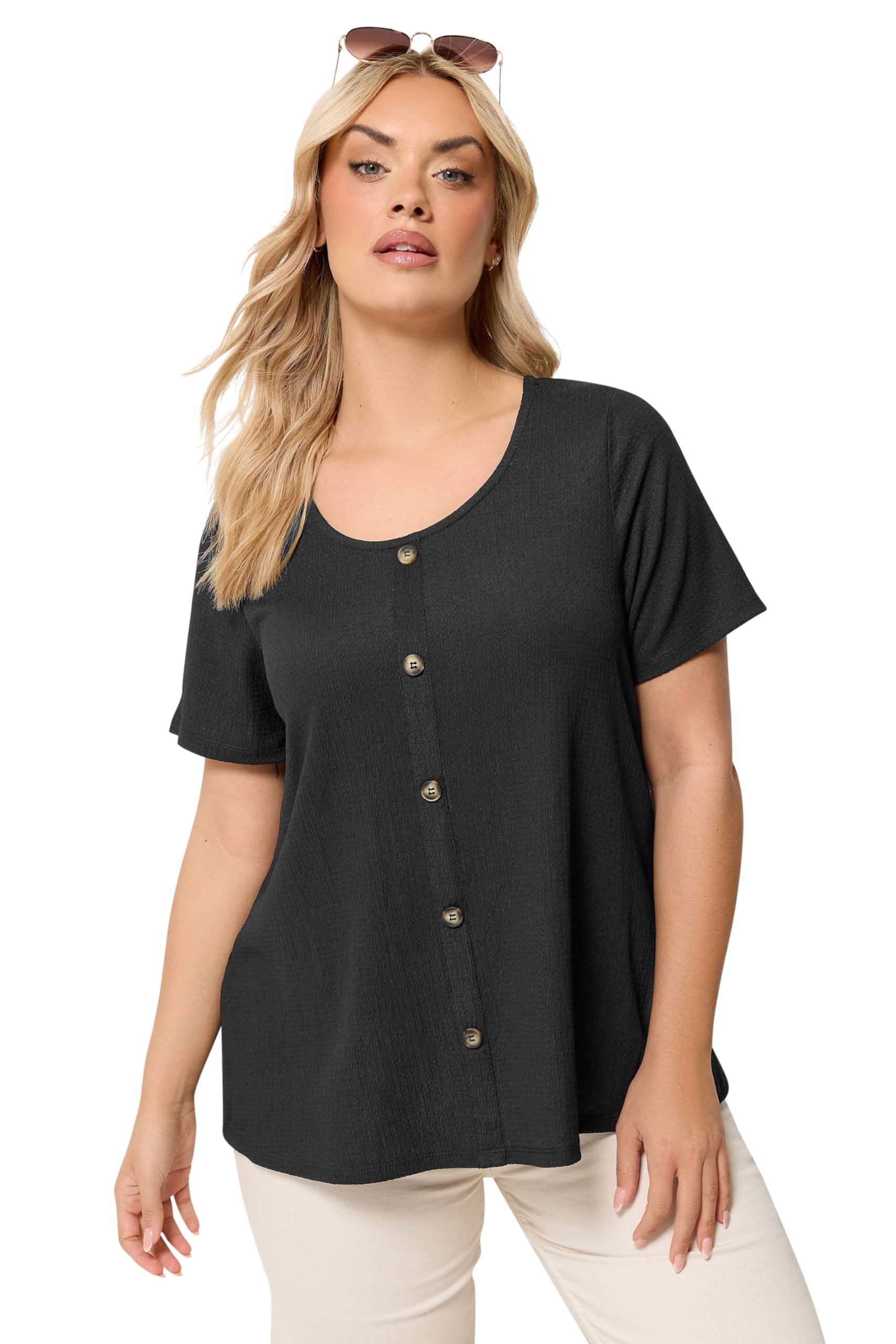 Yours Women's Black Crinkle T-Shirt In | Size: 18