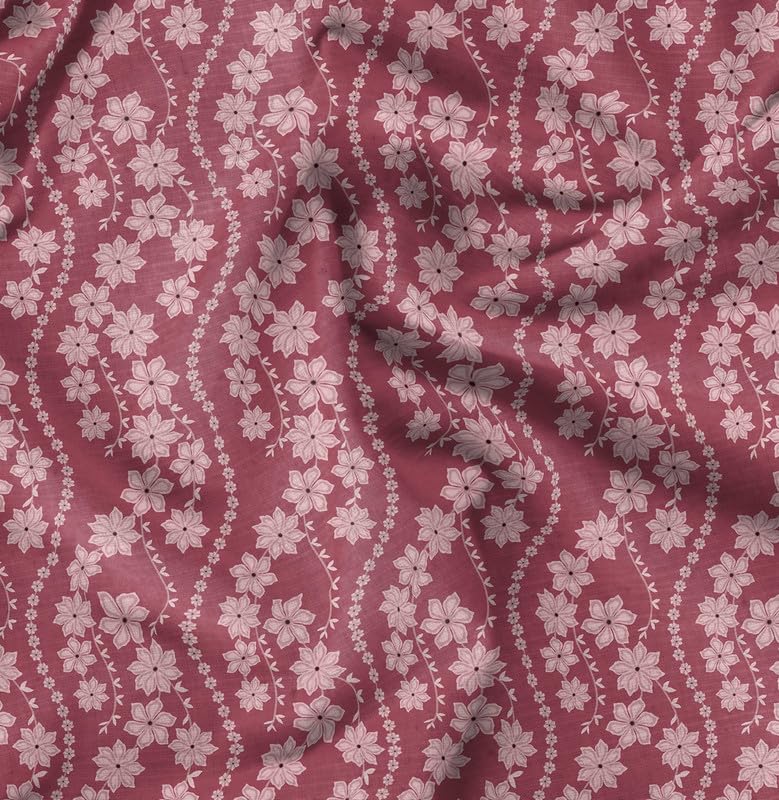 Soimoi Floral Print - Pink, Pure Silk Fabric - 42 Inch Wide, 1 Meter, Lightweight Material, Perfect for Elegant Dresses, Sarees, Scarves