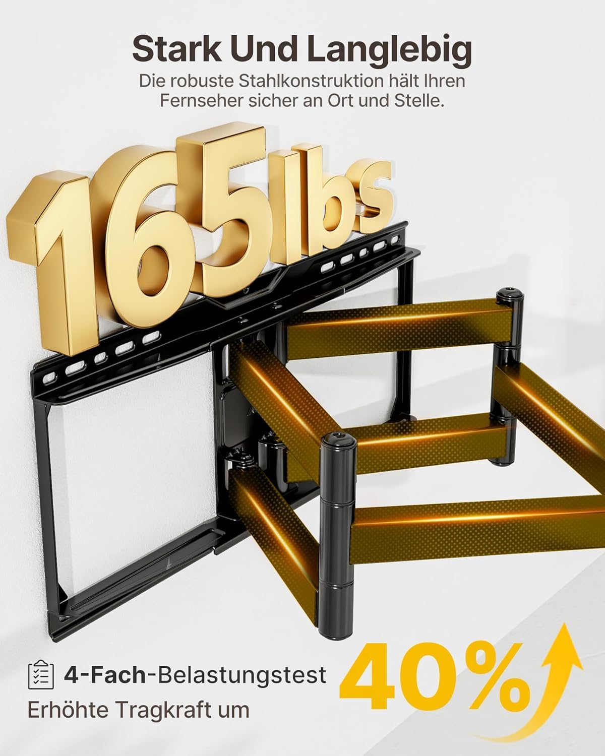 monTEK TV Wandhalterung 638 mm für 37-90 Zoll bis 75 kg, max VESA 600x400 | 2026 neu,Stabile doppelte Gelenkarme,638 mm Auszug,Montageset,Schwenkfunktion,Werkzeuglose Neigung