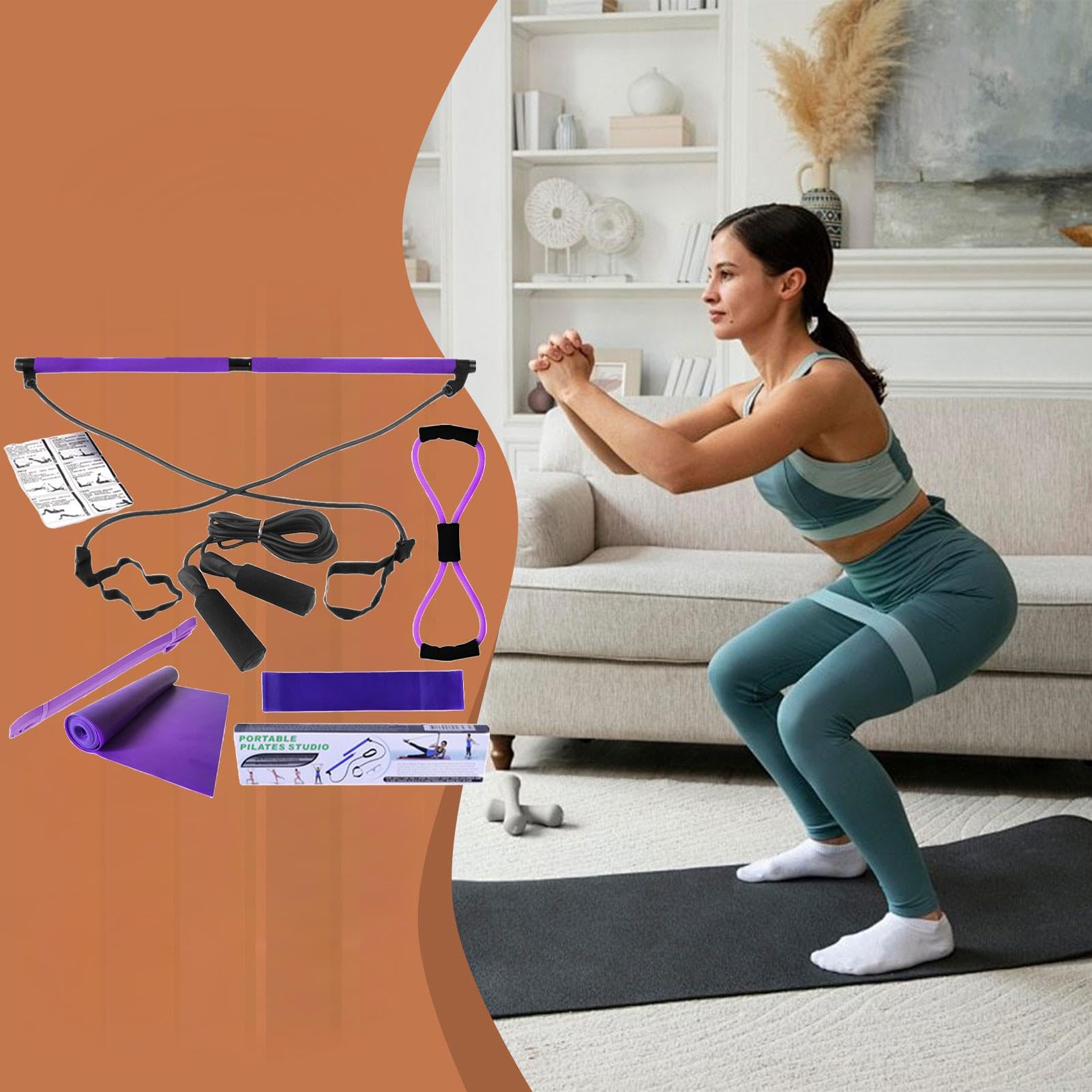 Kit de pilates Cat Home, bandas de resistencia para yoga, 8 accesorios de gimnasio en casa, equipo de entrenamiento de cuerpo completo para estirar piernas, caderas, cintura y brazos